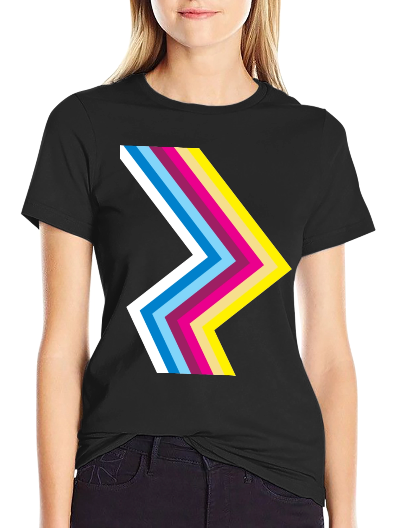Black Retro Chevron Black T-Shirt - Stylish Graphic Tee view 2