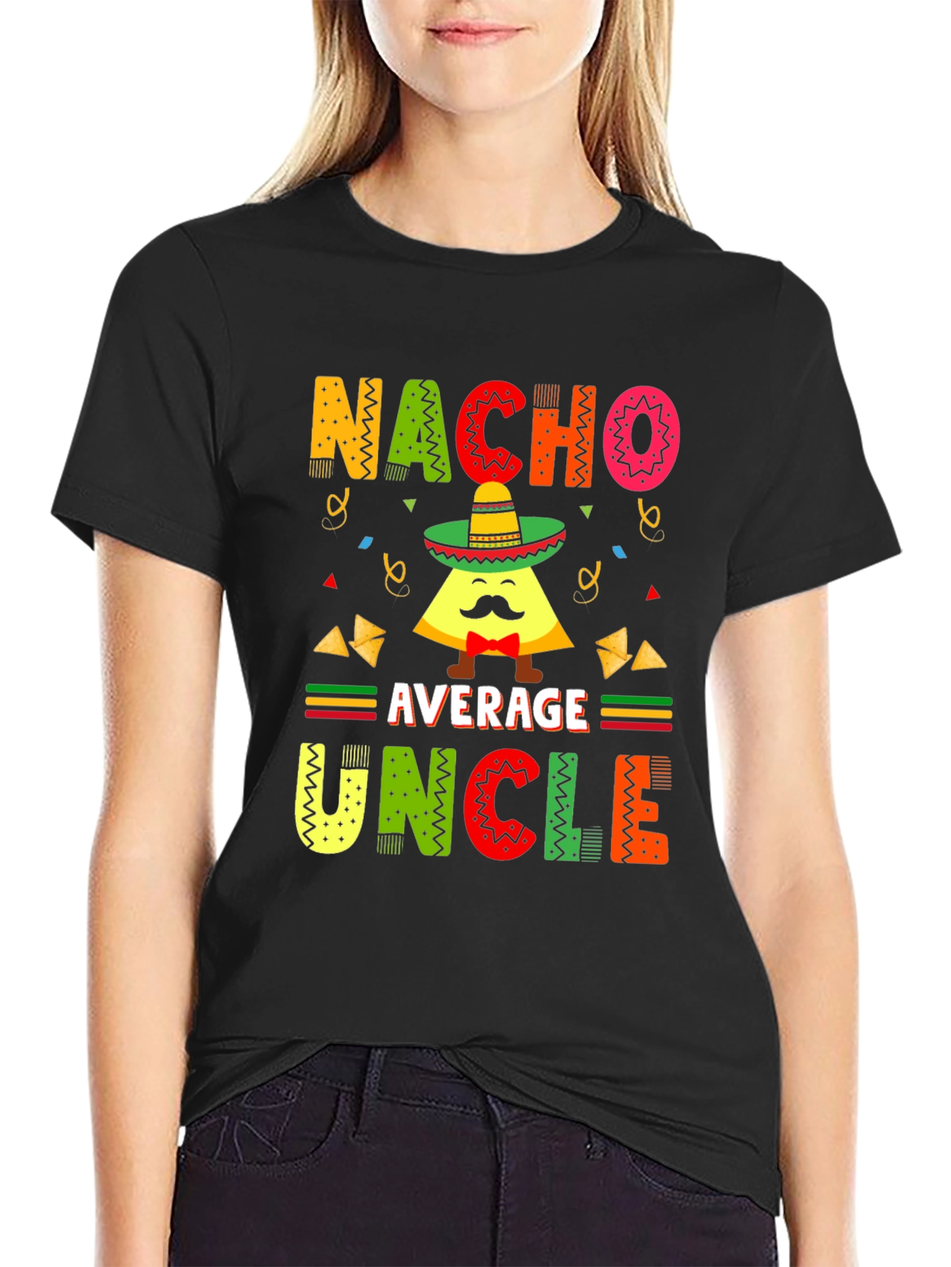 Black Nacho Average Uncle T-Shirt - Funny Pun Tee view 2