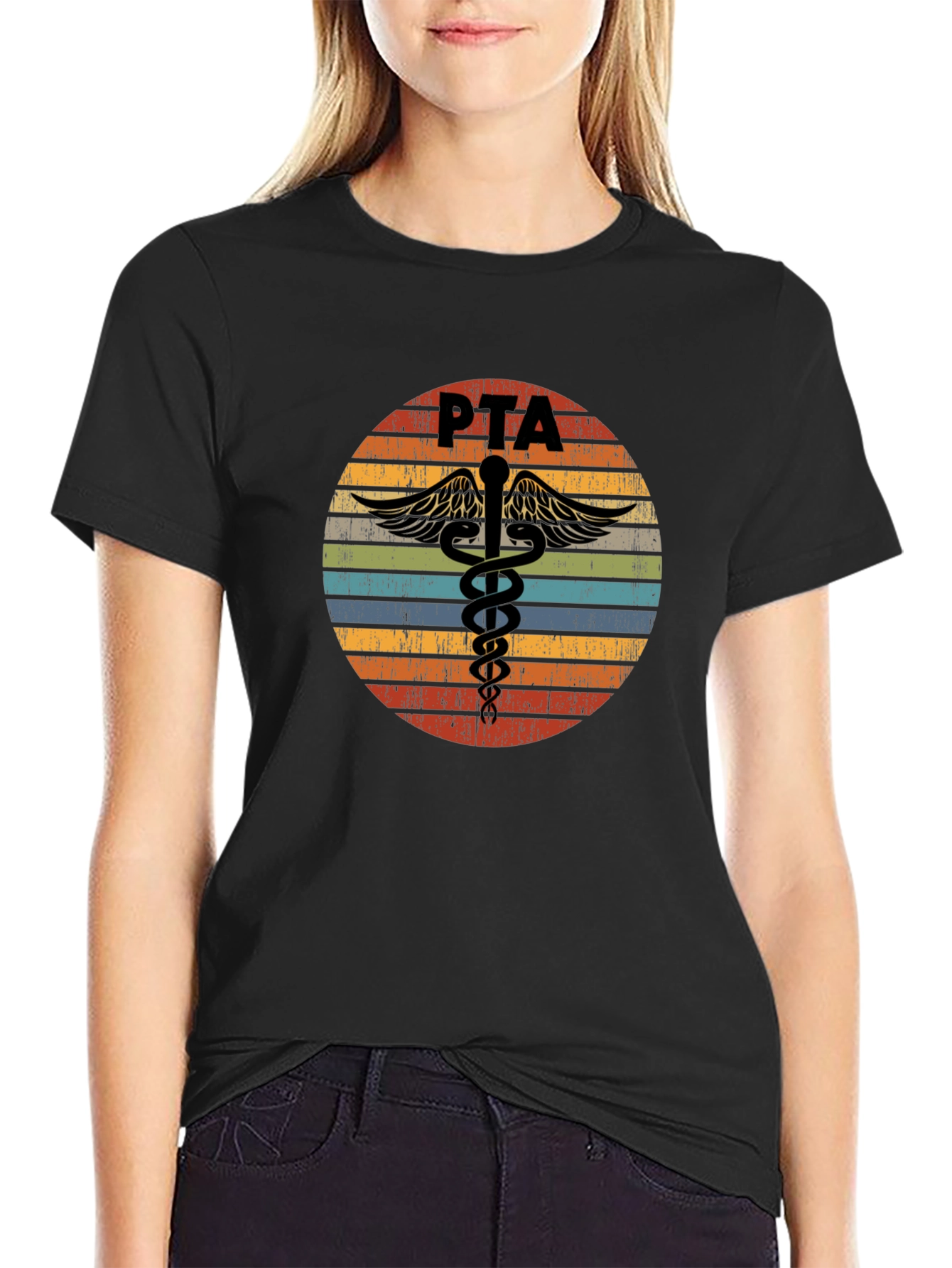 Black Vintage PTA Caduceus T-Shirt view 2