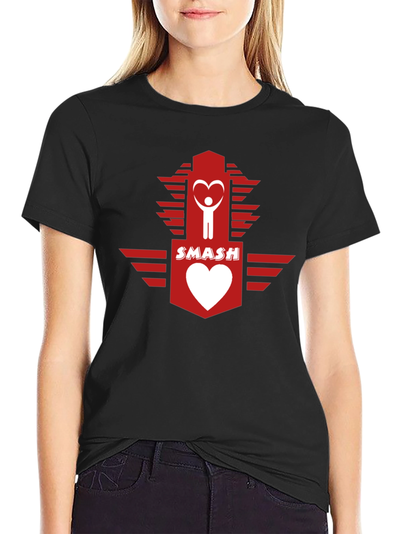 Black Smash Heart Logo Graphic Tee - Casual Cotton T-Shirt view 2