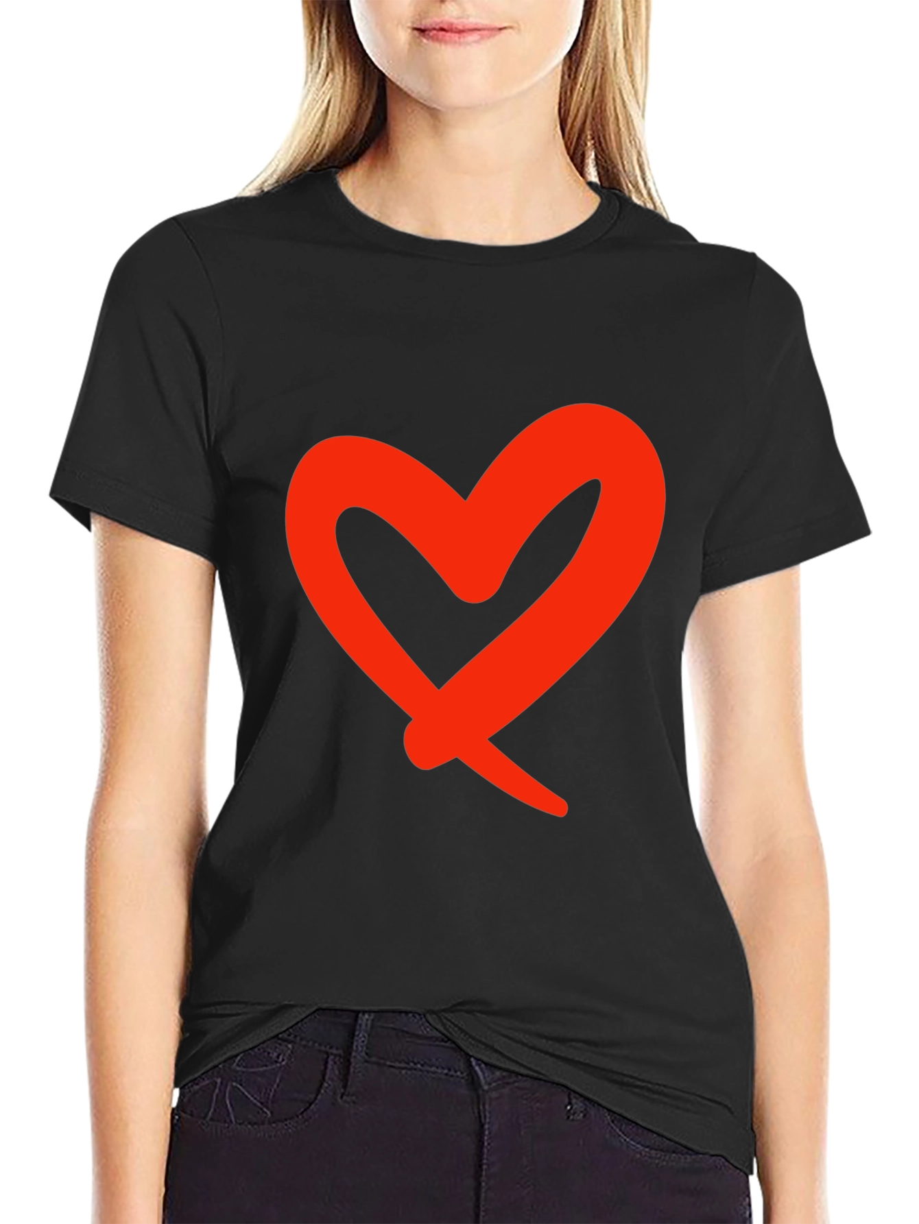 Black Bold Heart Graphic Black T-Shirt view 2