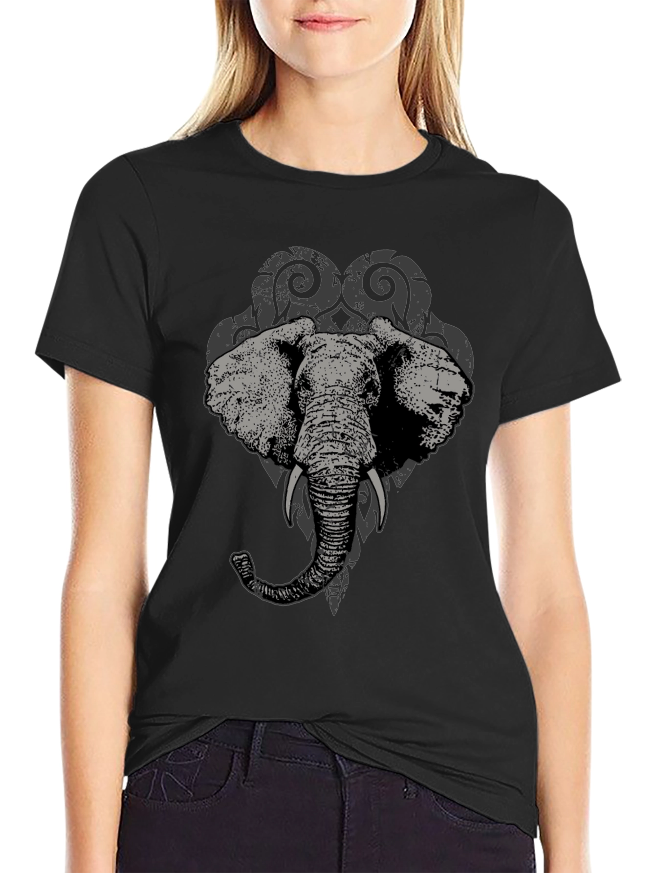 Black Elephant Graphic Black T-Shirt view 2