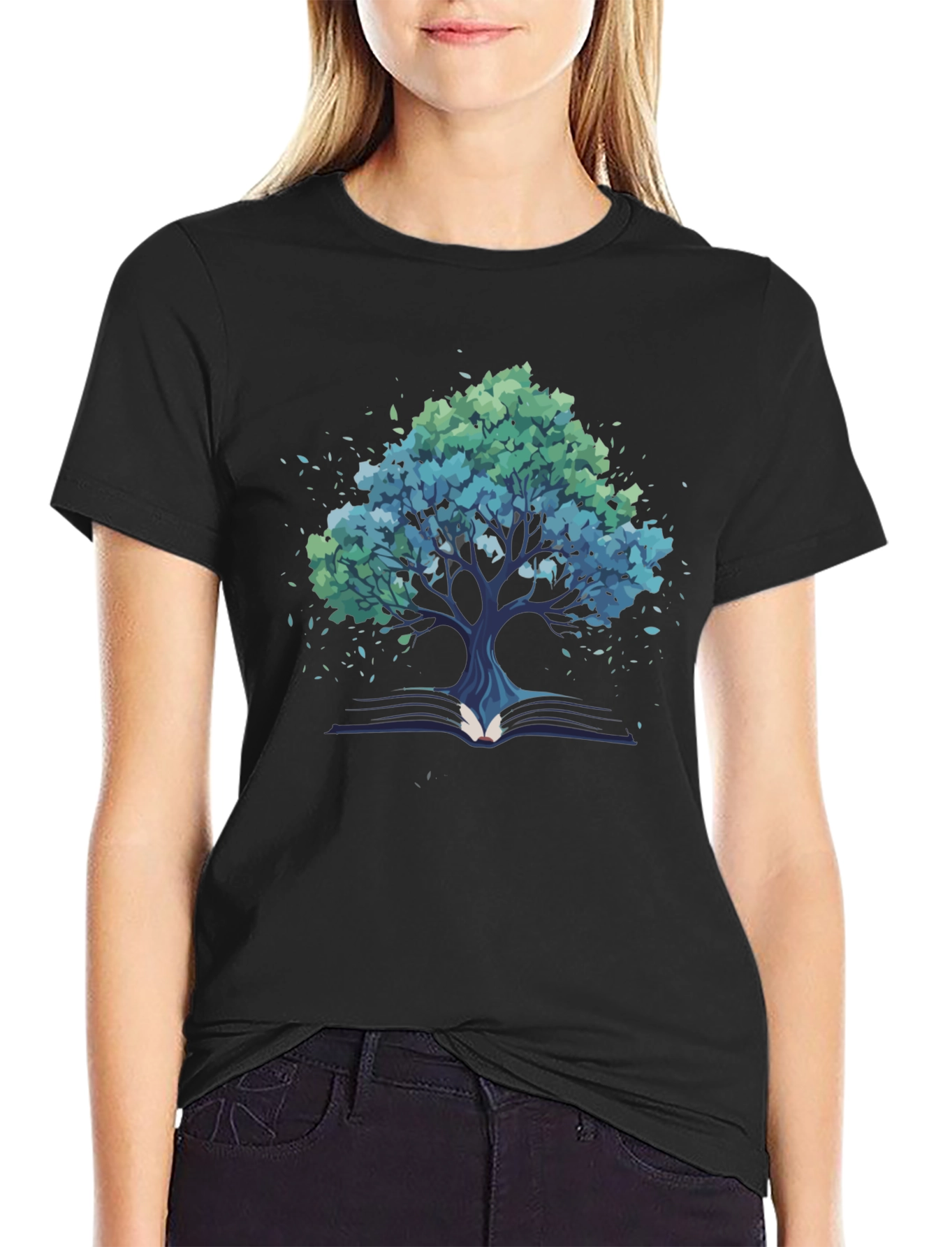 Black Tree of Knowledge Black T-Shirt - Read & Grow! view 2