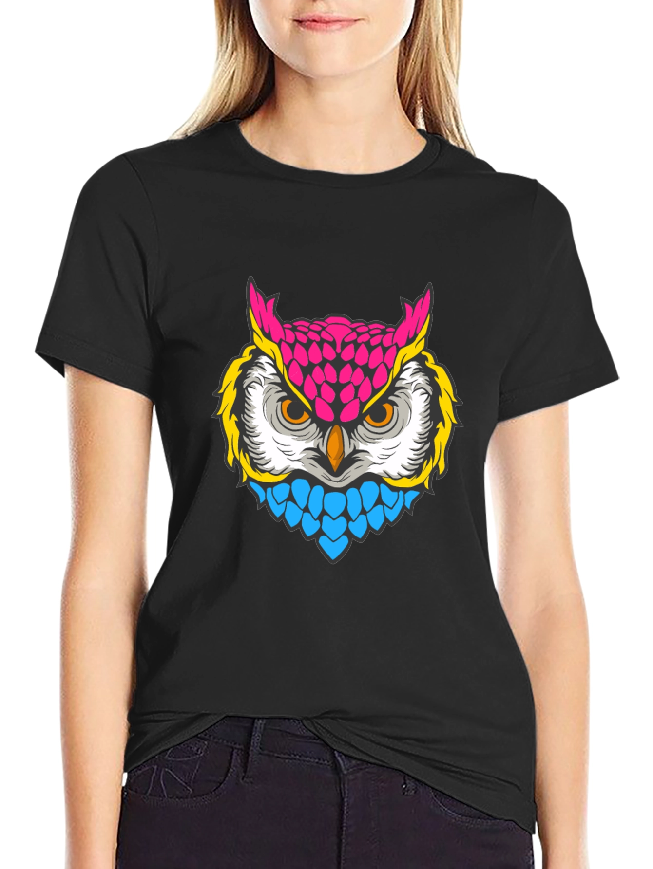Black Neon Owl Graphic T-Shirt - Bold & Stylish view 2