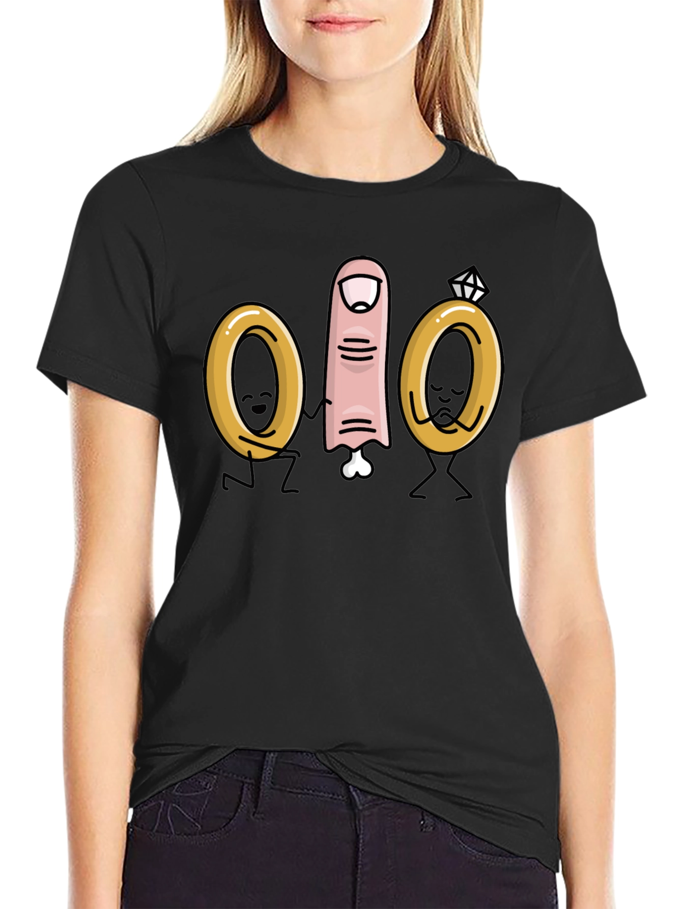 Black Funny Wedding Finger T-Shirt view 2
