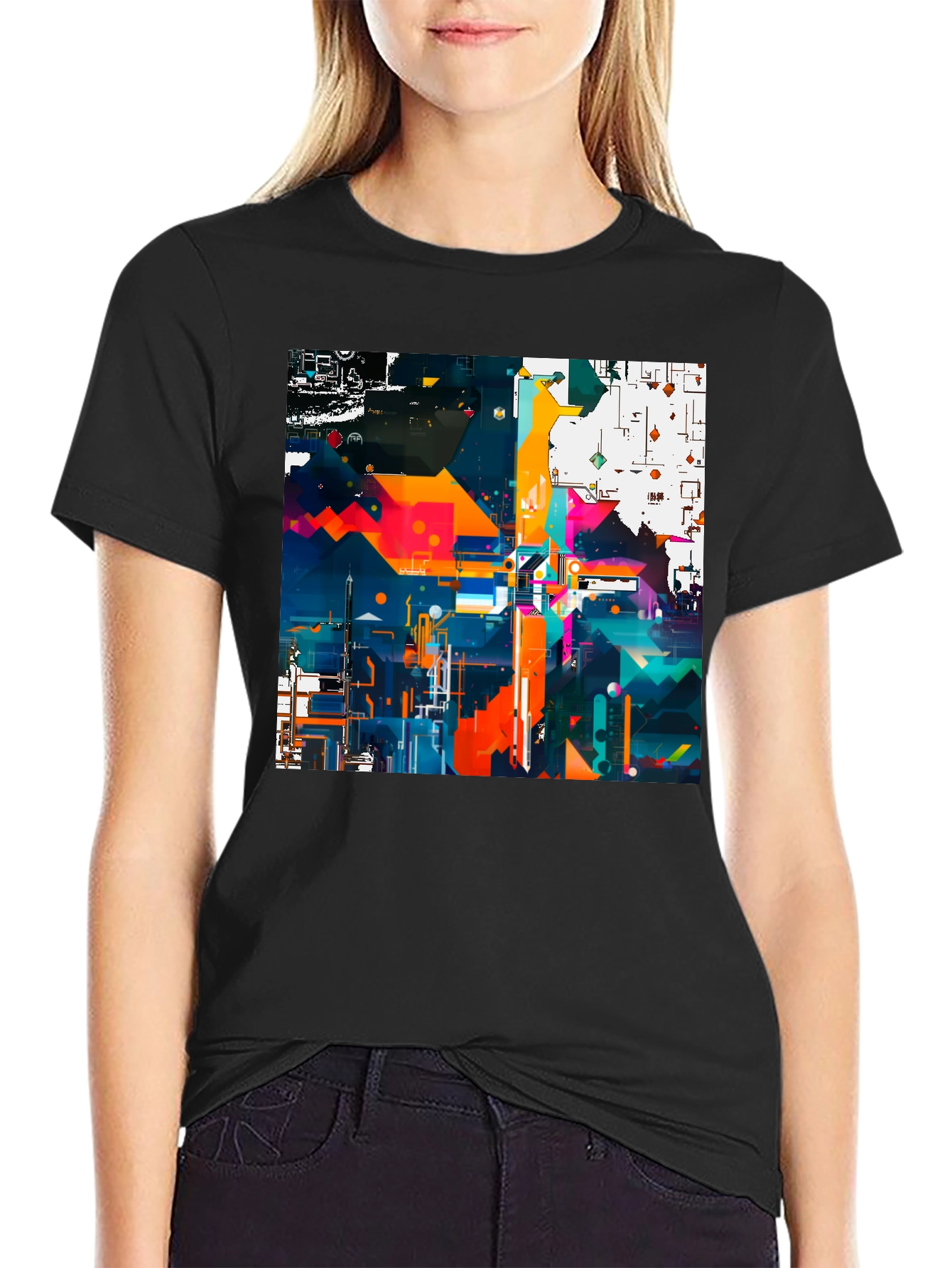 Black Abstract Geometric Art Print Black Tee view 2