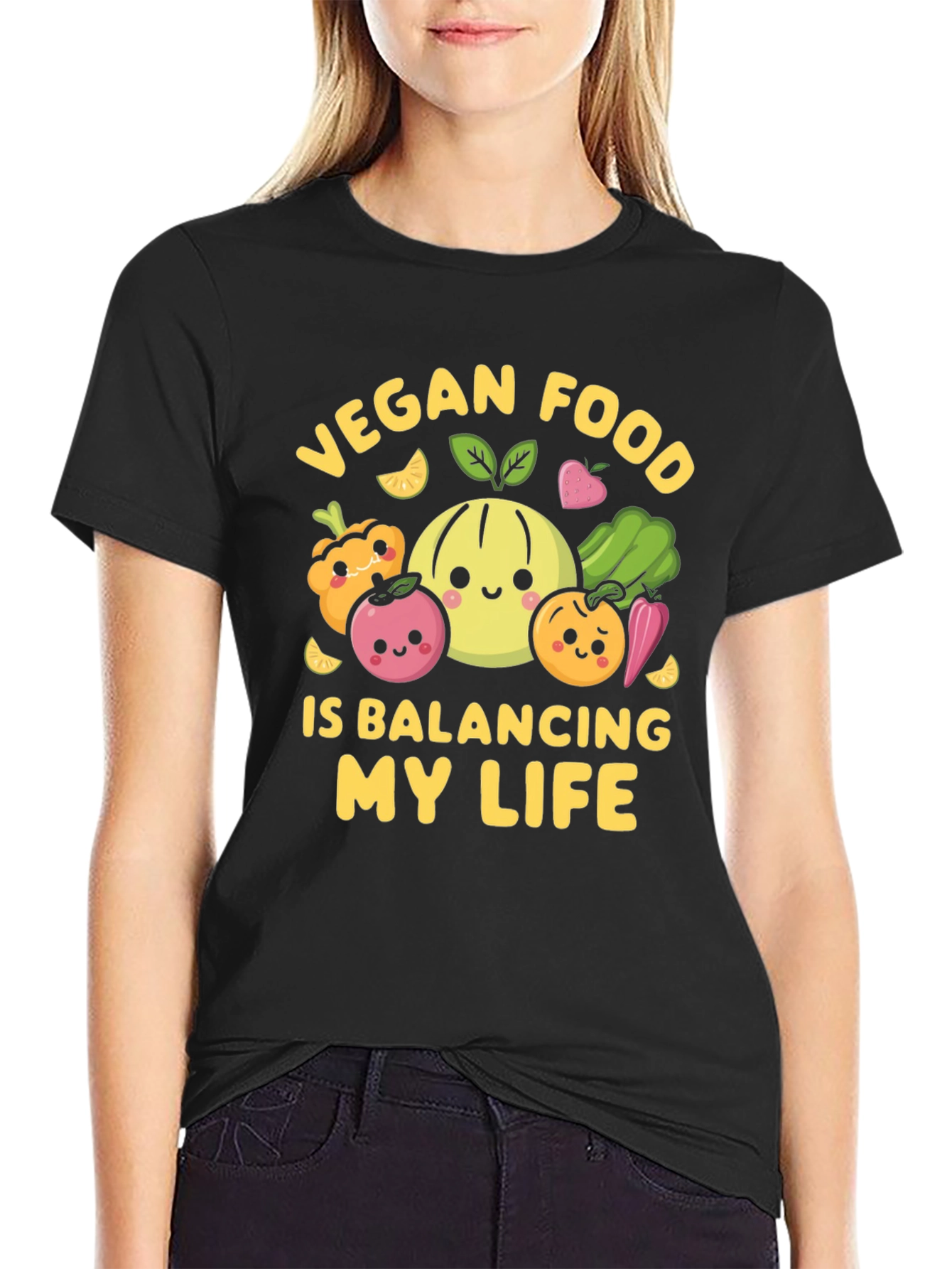 Black Vegan Food Balancing Life T-Shirt view 2