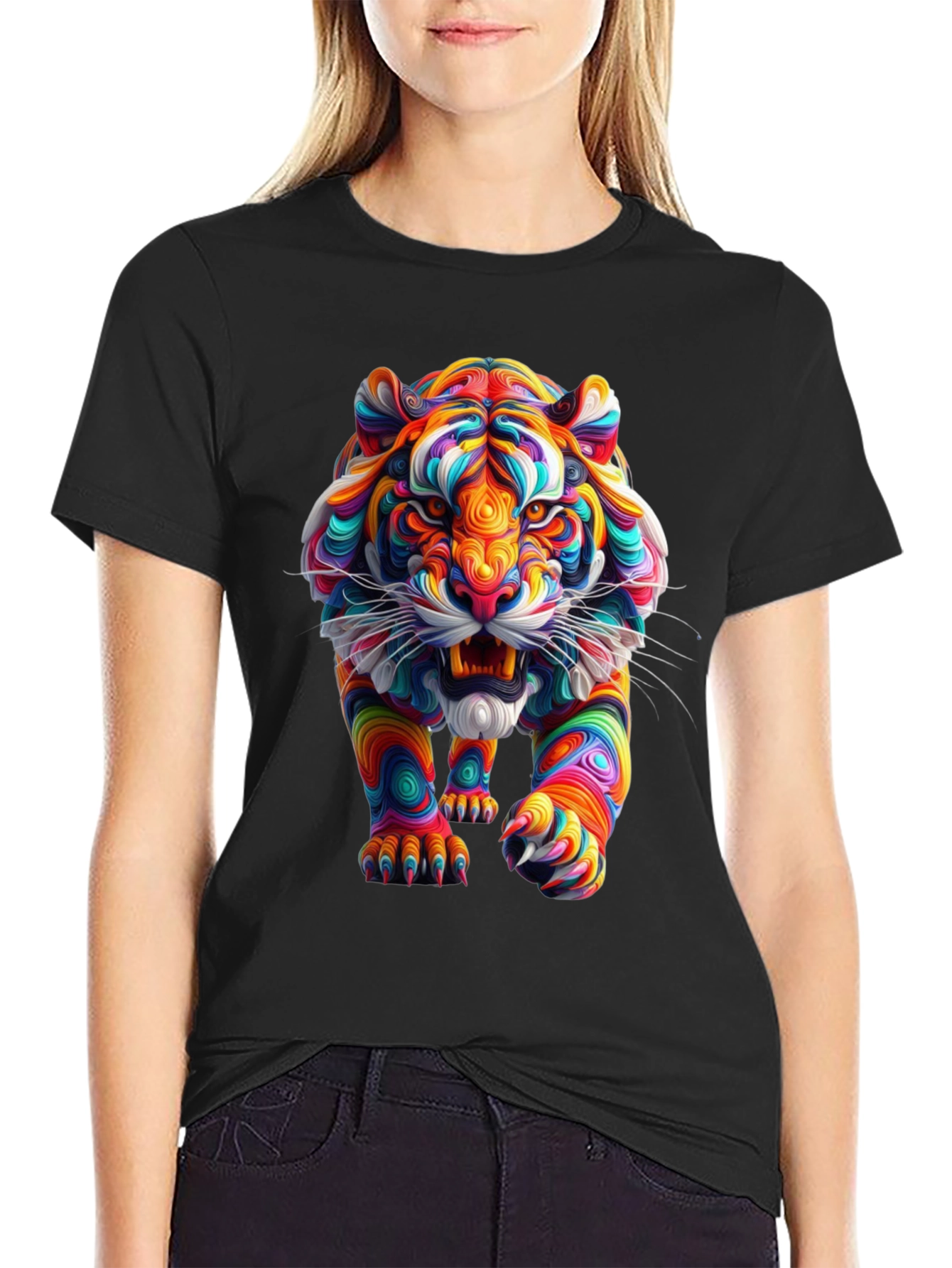 Black Vibrant Tiger Graphic Tee - Bold Style view 2