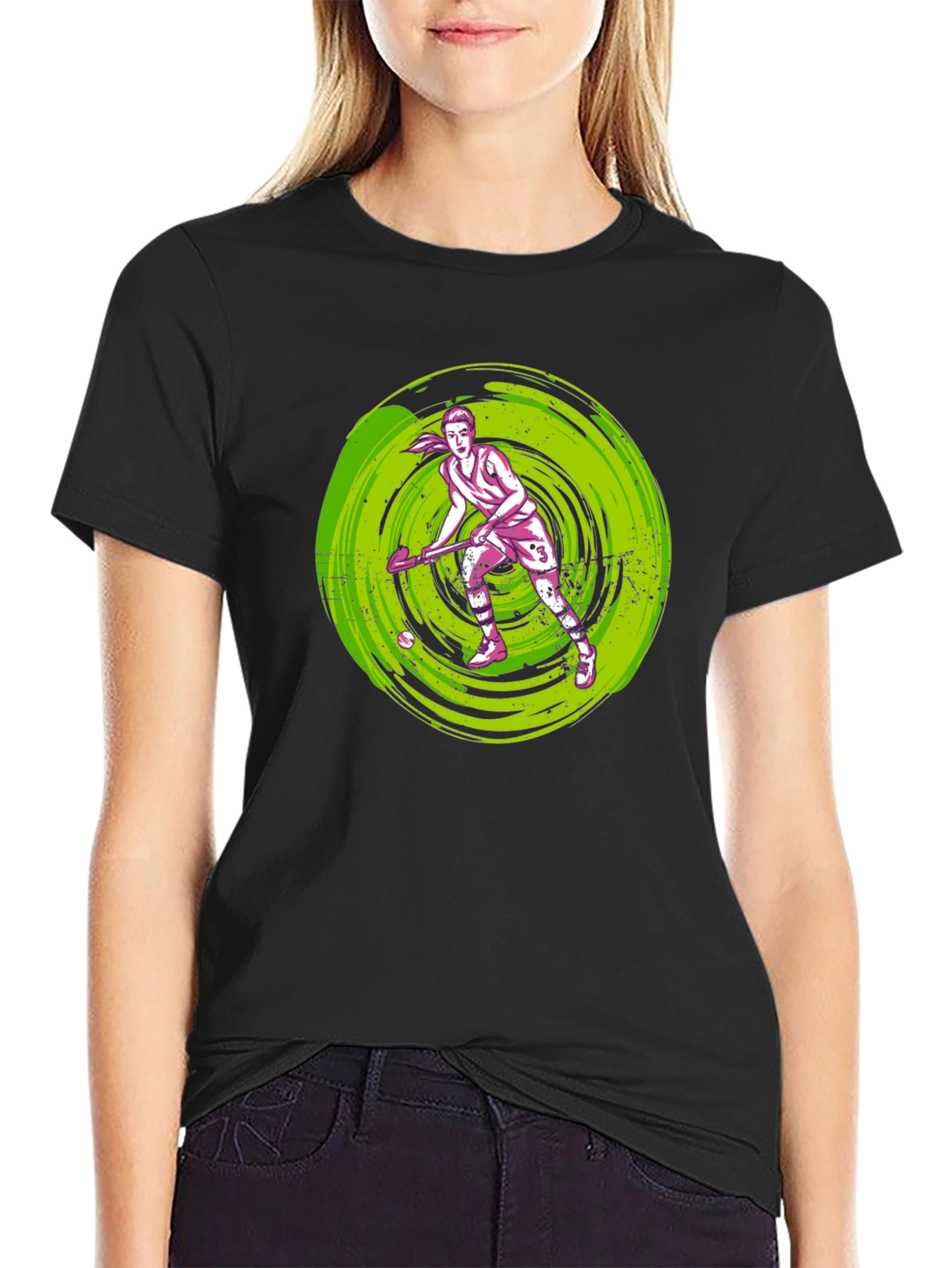 Black Field Hockey Player Graphic T-Shirt view 2