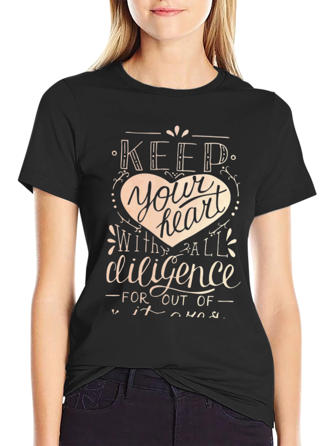 Black Keep Your Heart T-Shirt - Inspirational Design view 2
