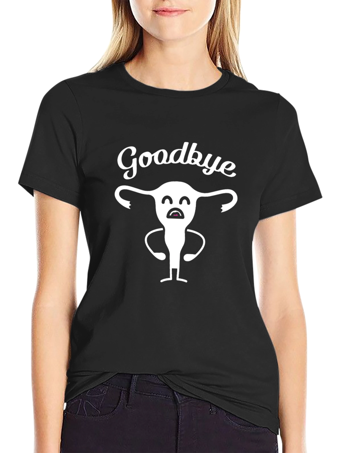 Black Goodbye Uterus T-Shirt - Black Humor Tee view 2