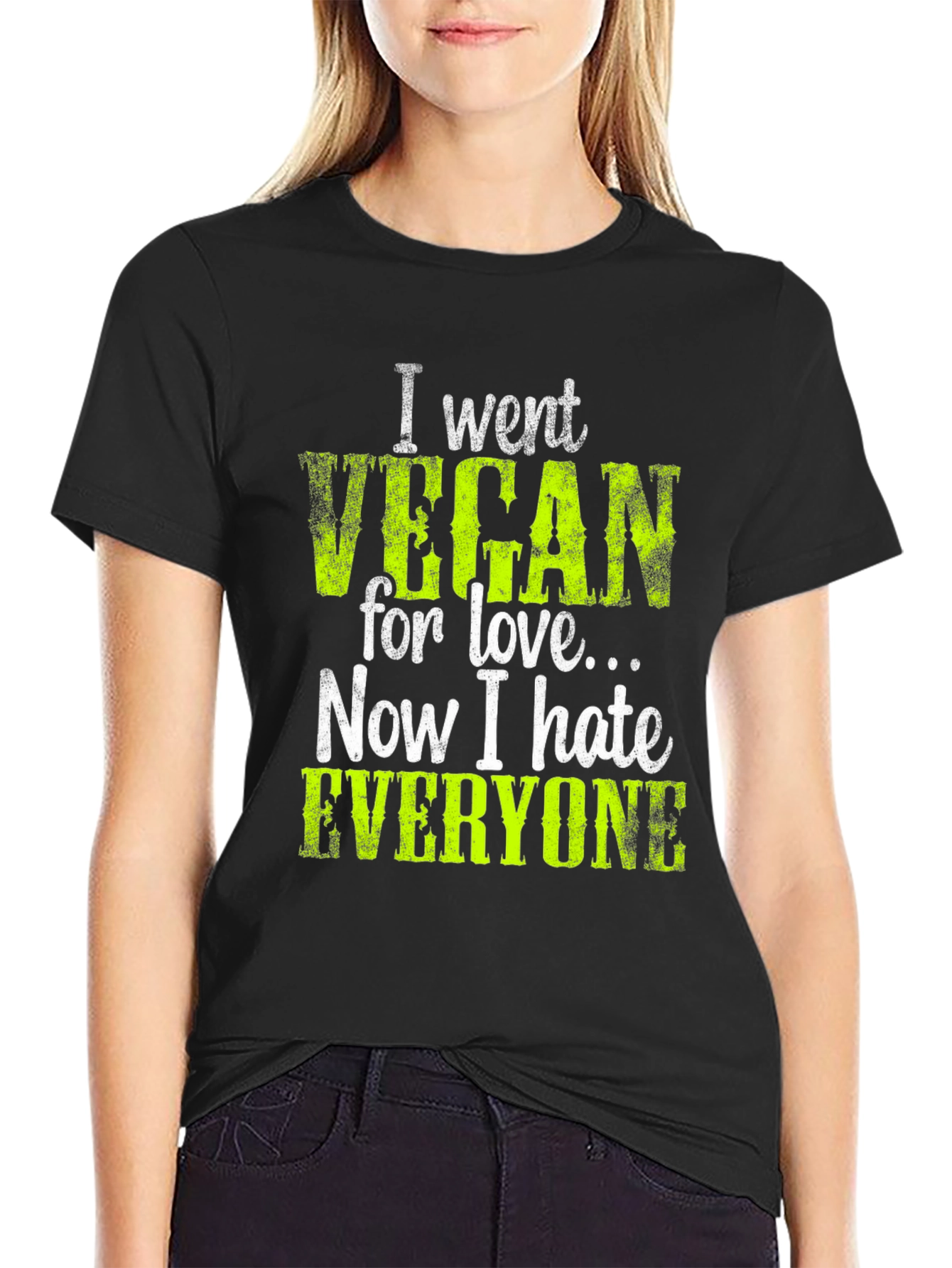 Black Vegan Hate Everyone Graphic T-Shirt view 2