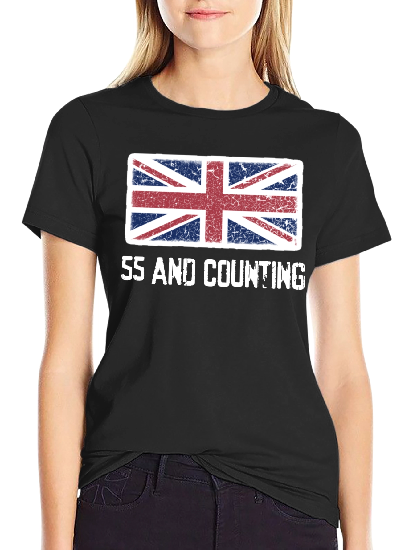 Black Union Jack Flag 55 and Counting Graphic T-Shirt view 2