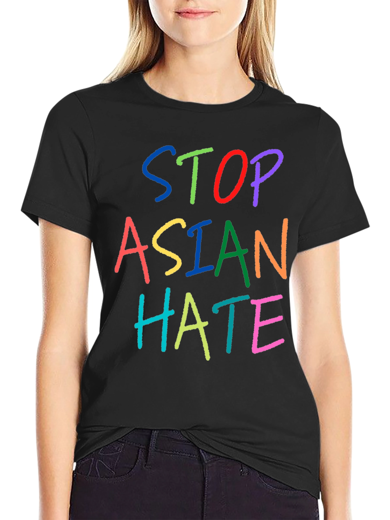 Black Stop Asian Hate Black T-Shirt view 2