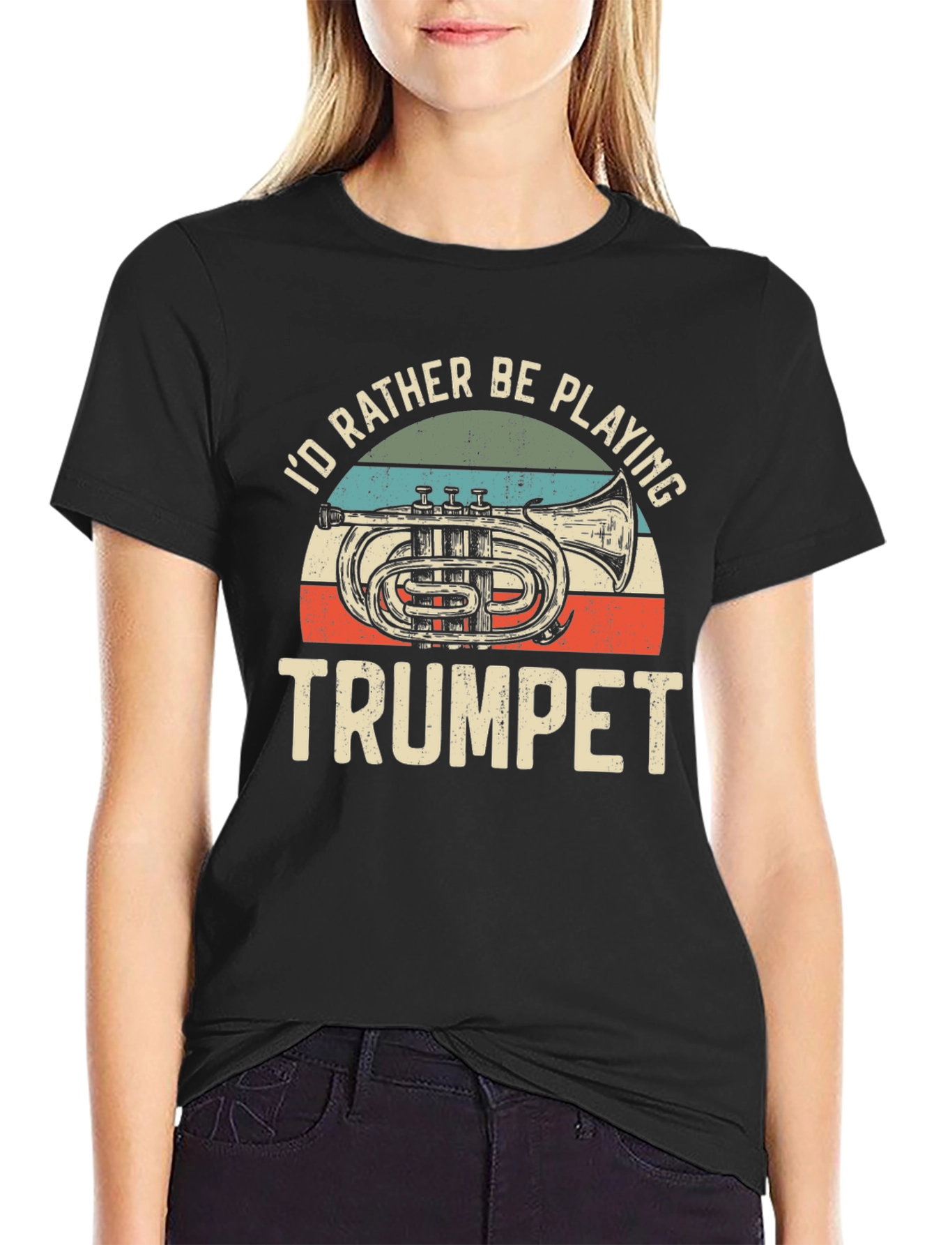 Black I'd Rather Be Playing Trumpet T-Shirt view 2