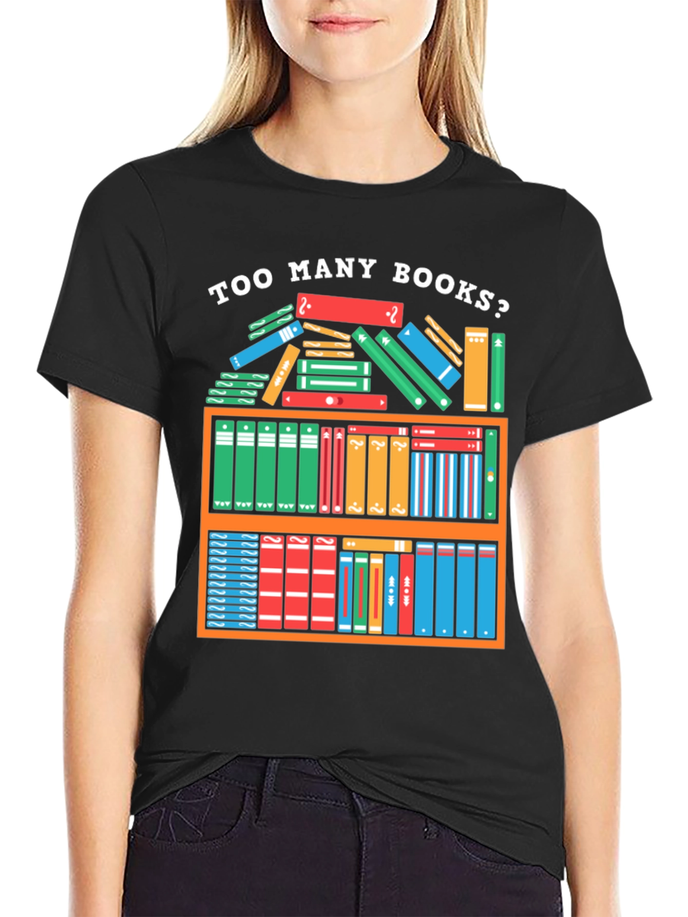 Black Too Many Books T-Shirt - Reader Gift view 2