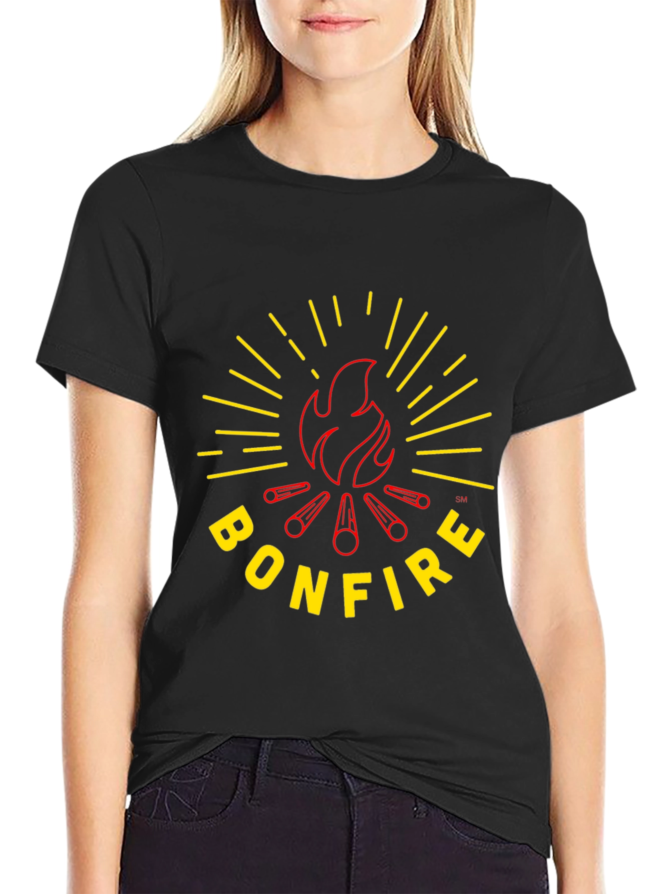 Black Bonfire Graphic Tee - Black Cotton T-Shirt view 2