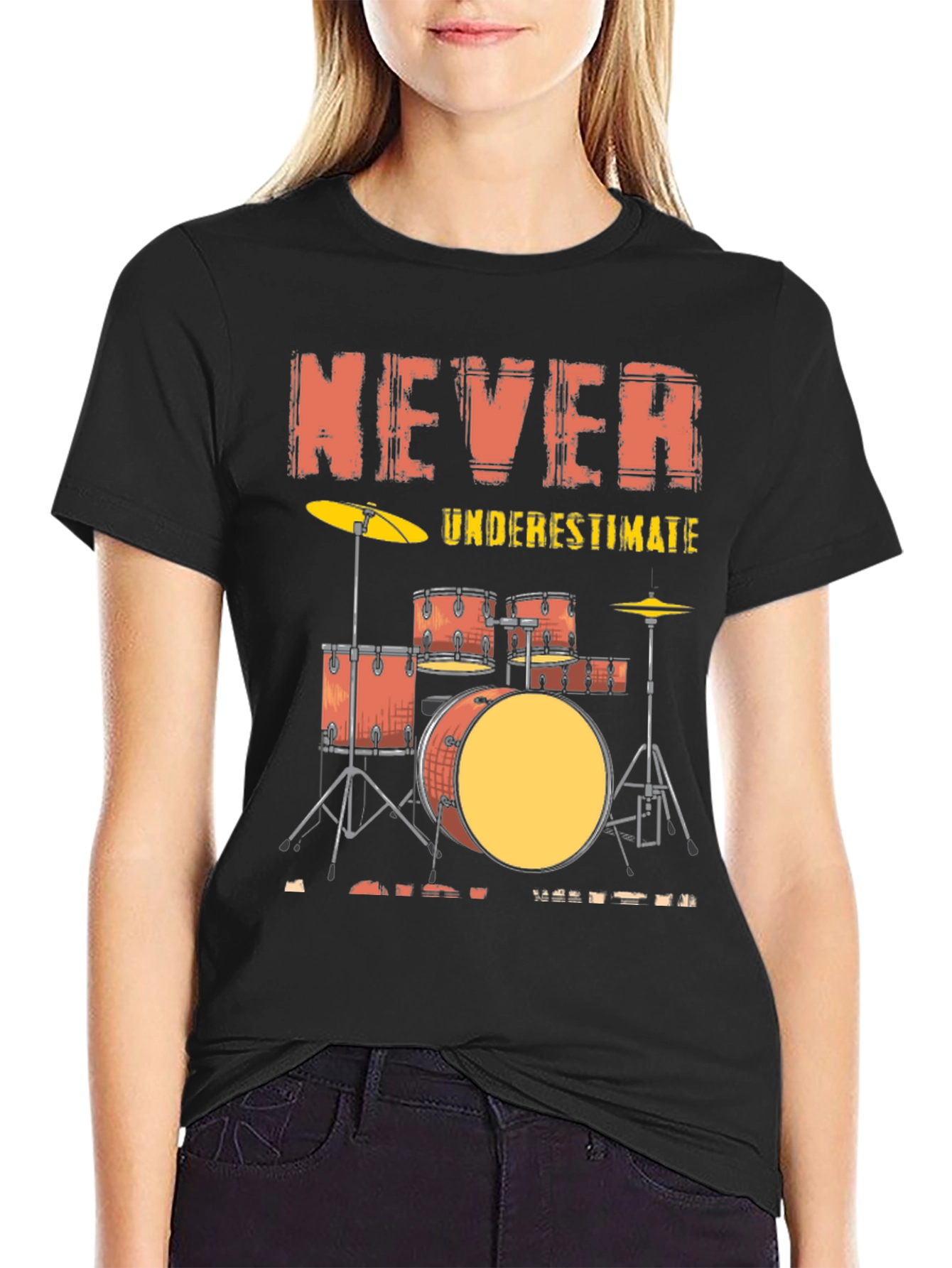 Black Never Underestimate a Drummer T-Shirt view 2