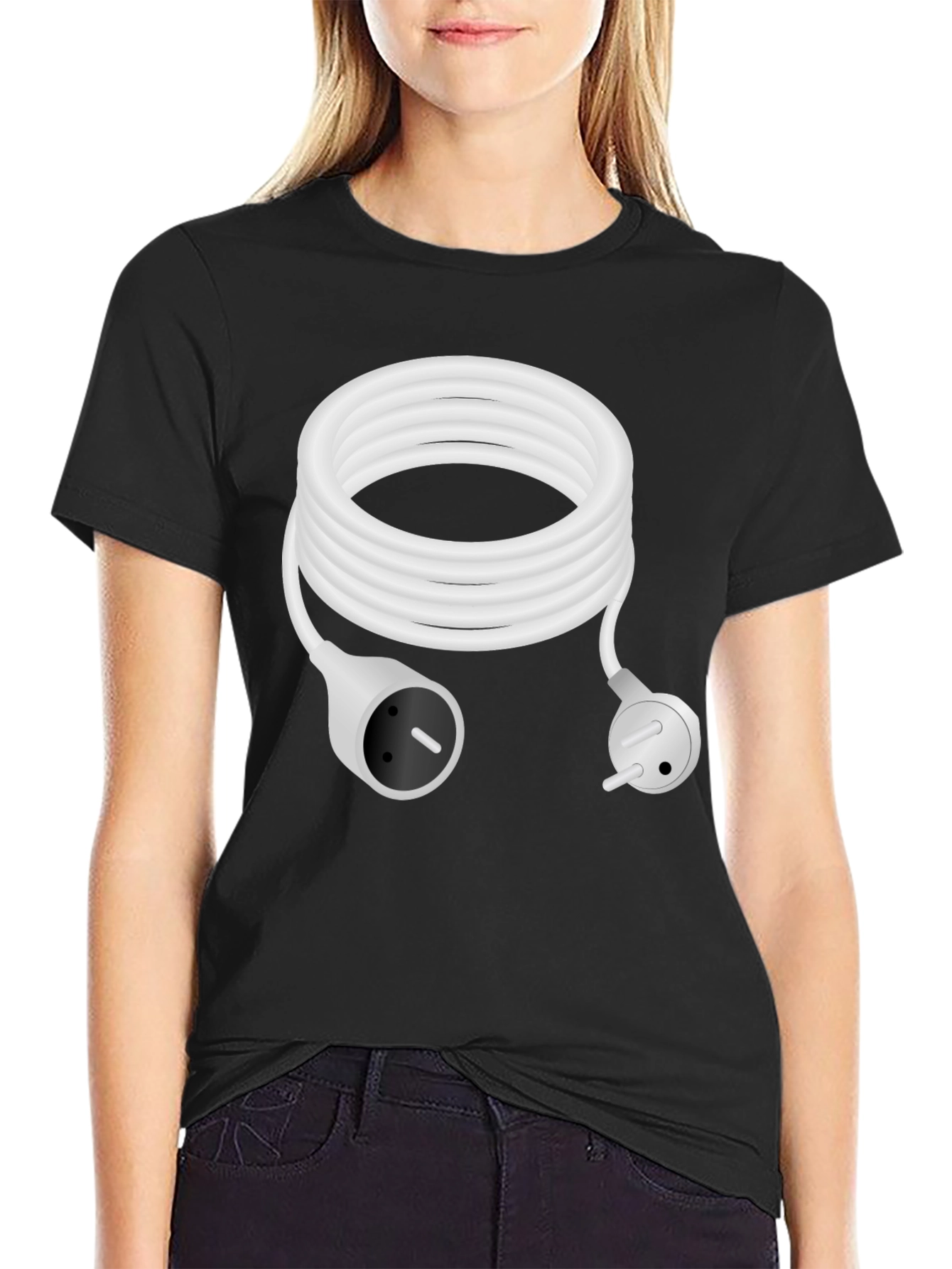 Black Plugged In Tee - White Cord Power T-Shirt view 2