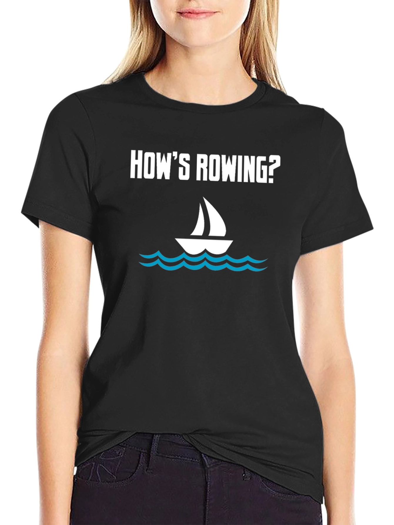 Black How's Rowing? Graphic Tee view 2