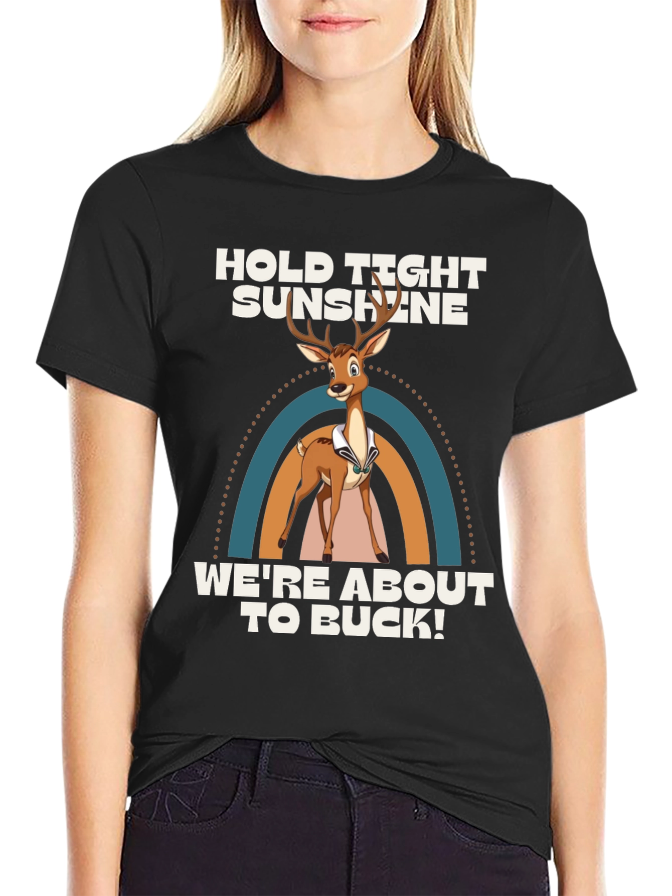 Black Hold Tight Sunshine Deer Graphic T-Shirt view 2