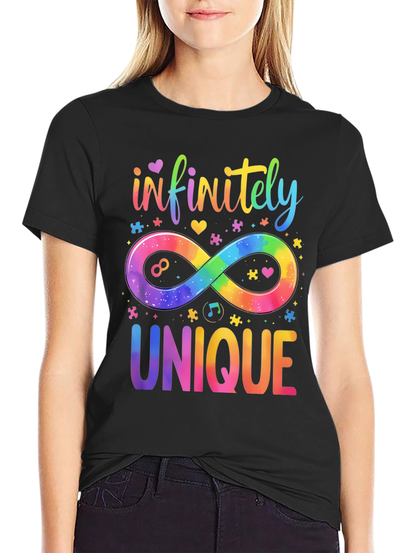 Black Infinitely Unique Autism Awareness T-Shirt view 2