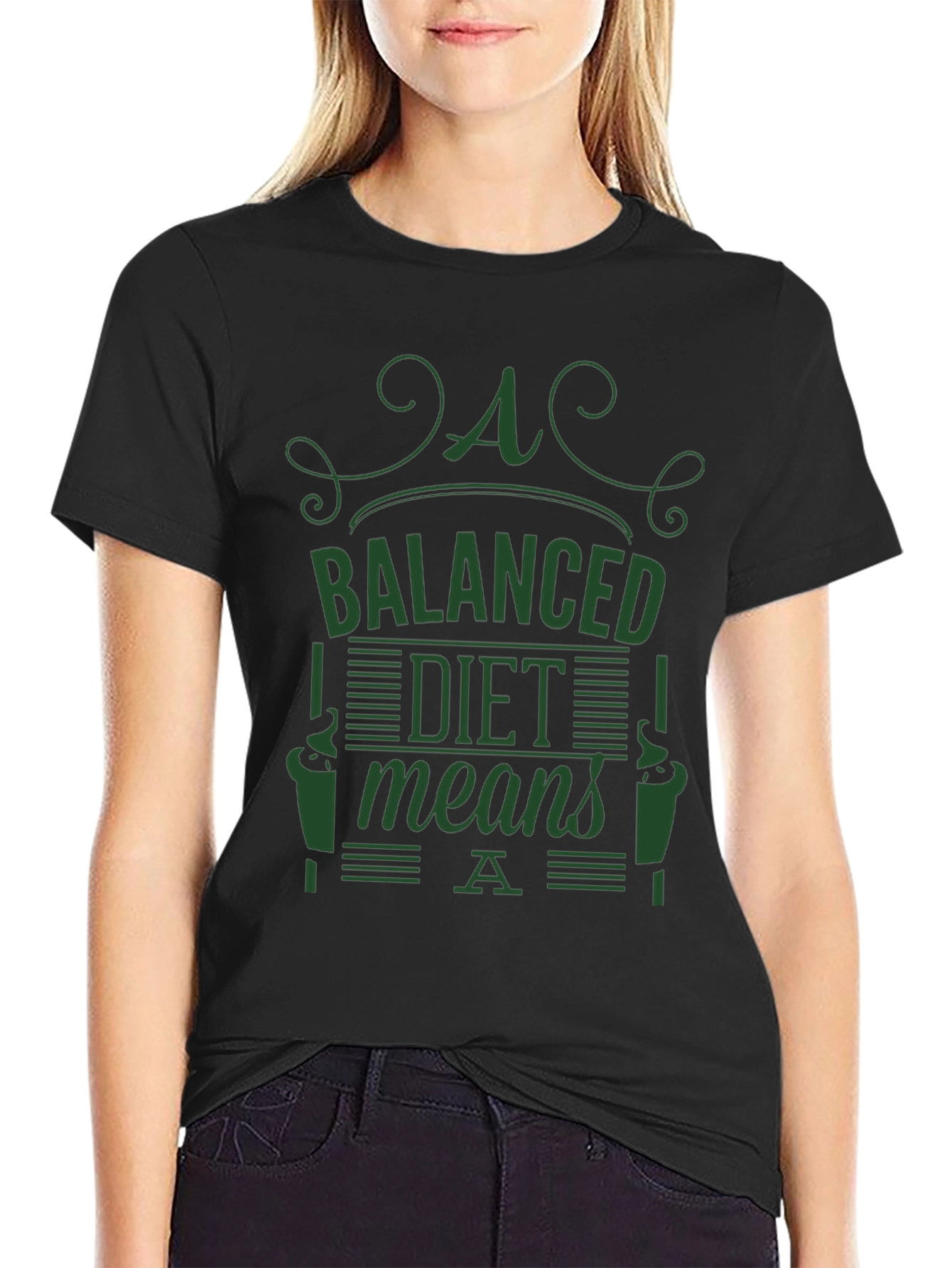 Black Balanced Diet T-Shirt - Dark Green Graphic Tee view 2