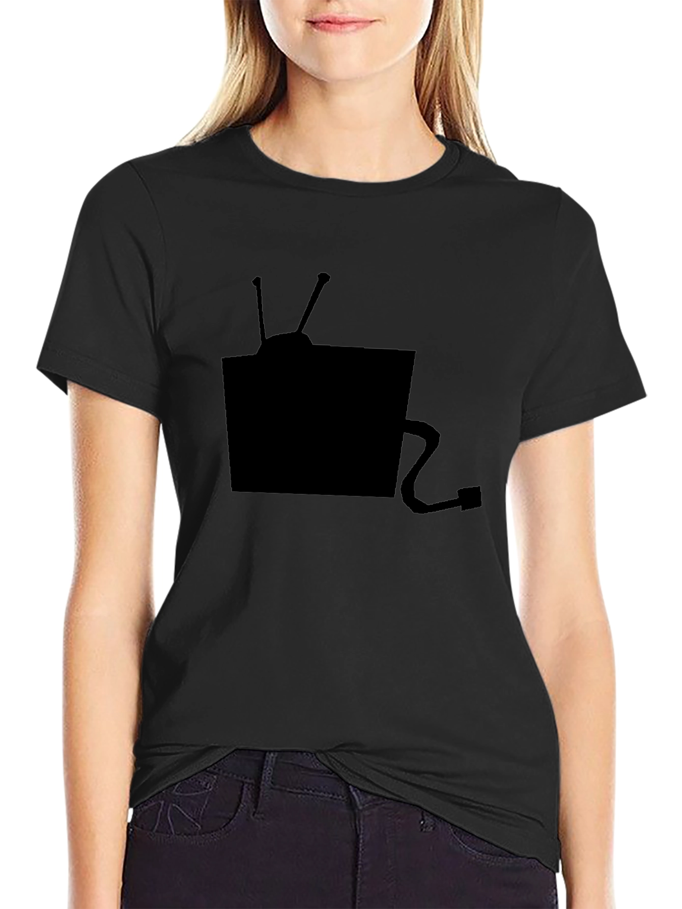 Black Retro TV Graphic Tee - Black Cotton T-Shirt view 2