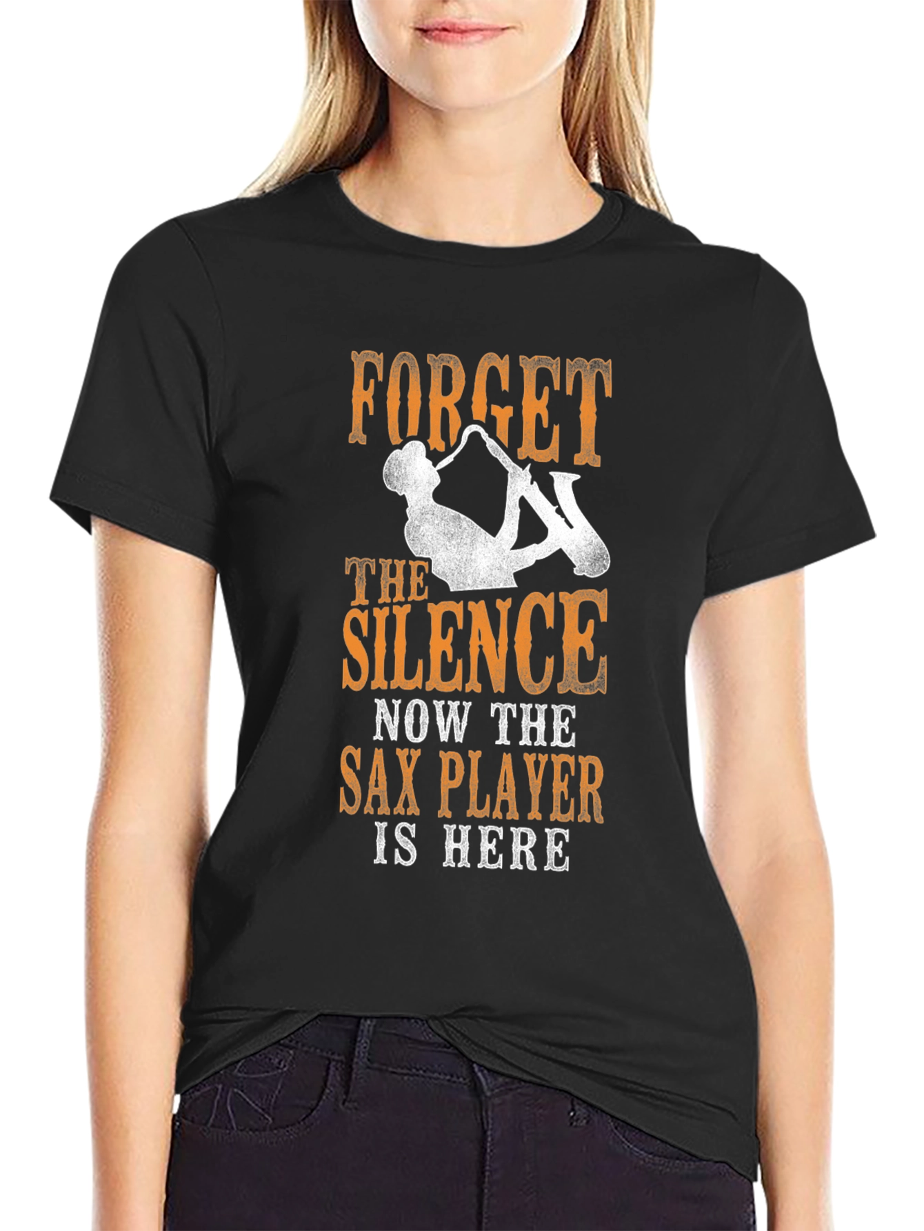 Black Forget The Silence Saxophone T-Shirt view 2