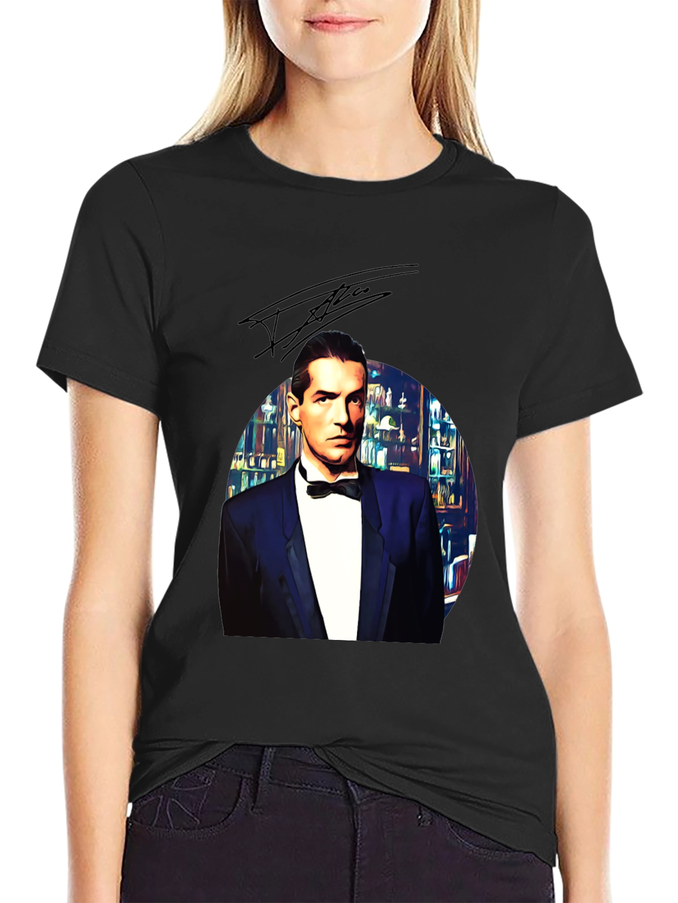 Black Elegant Man in Tuxedo Graphic Tee - Black view 2