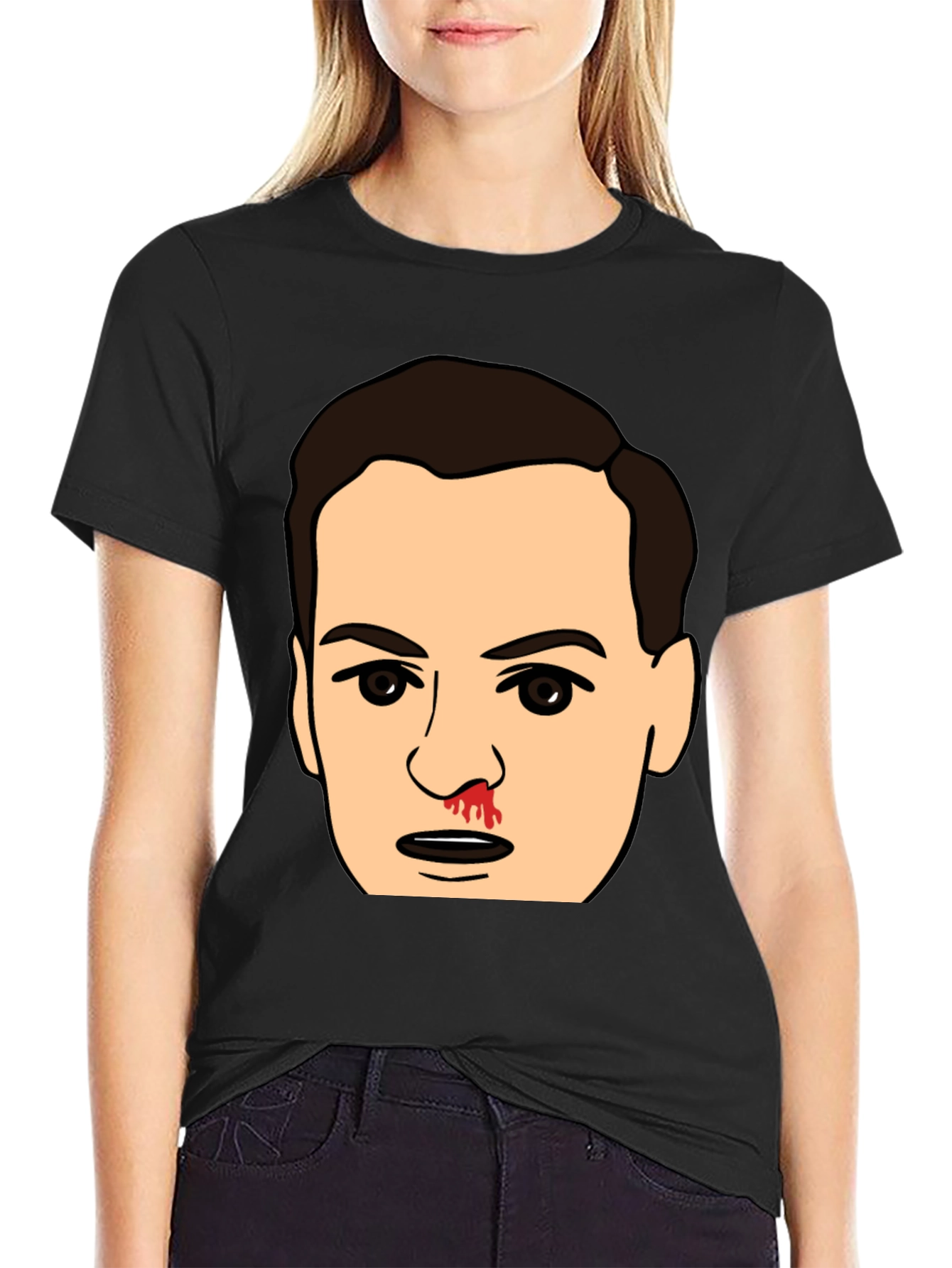 Black Bloody Nose Cartoon Face Black T-Shirt view 2