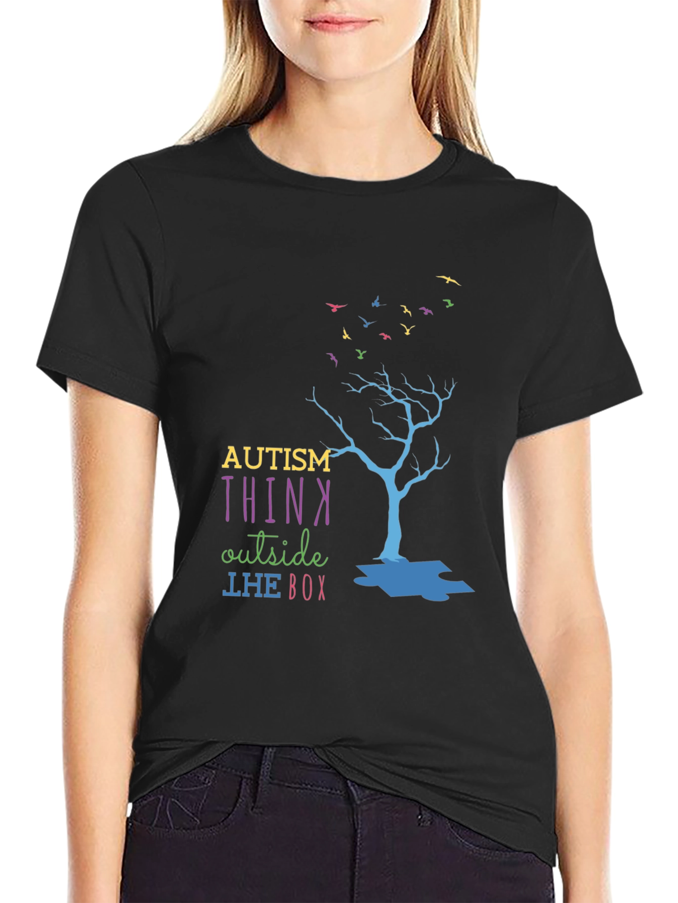 Black Autism Think Outside the Box T-Shirt view 2