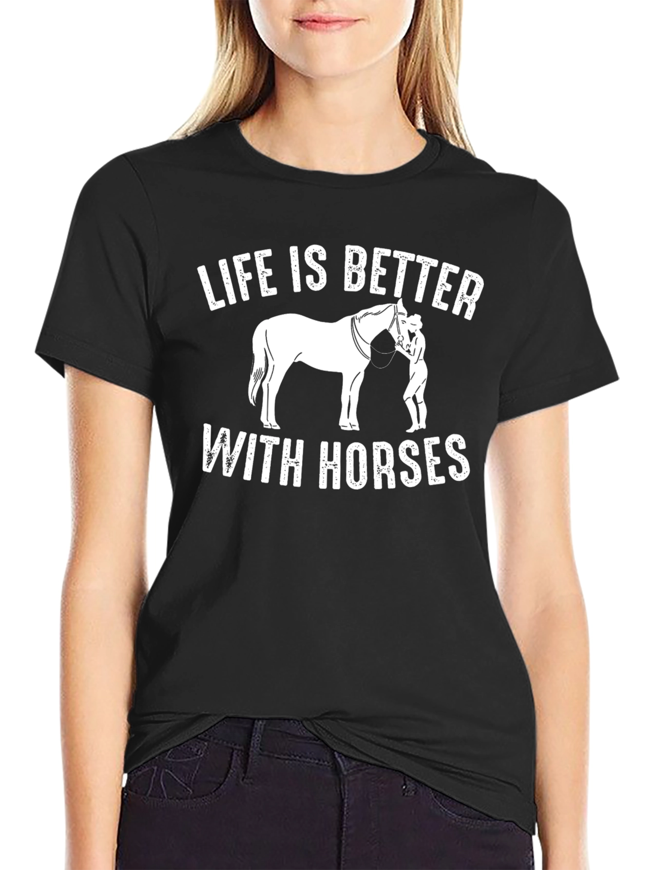 Black Life Is Better With Horses Black T-Shirt view 2