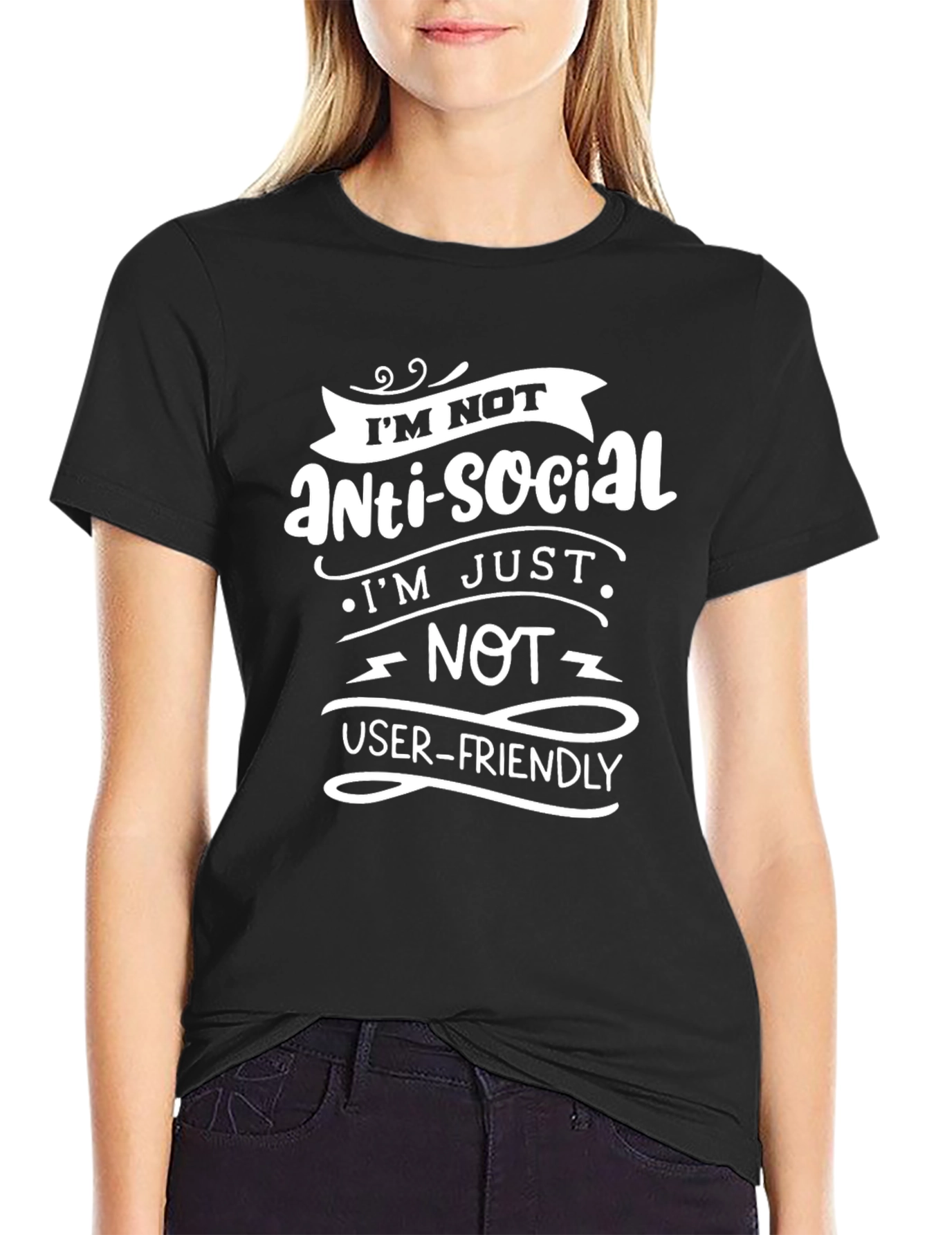 Black Funny Anti-Social Graphic Tee view 2