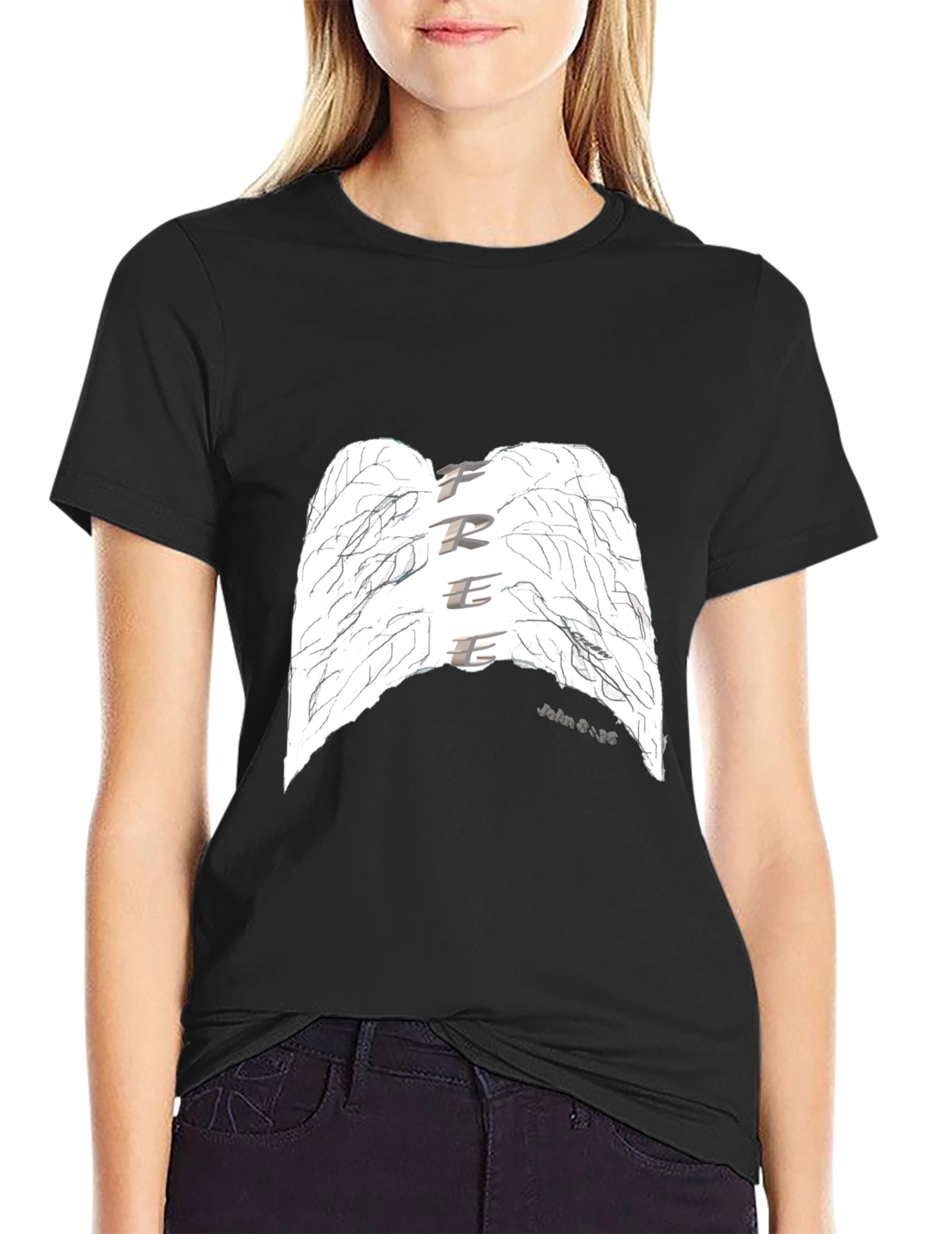 Black Free Wings Graphic T-Shirt - Black view 2