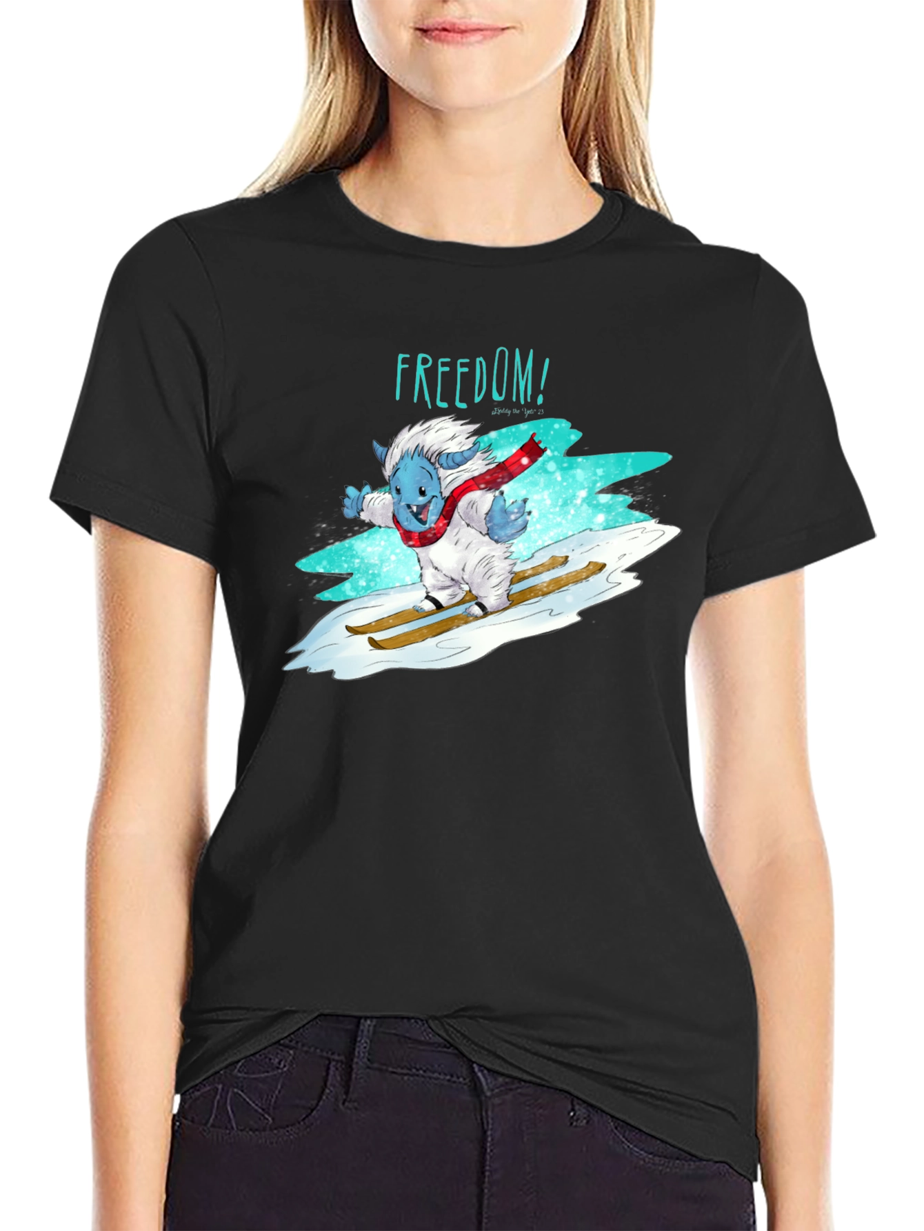 Black Freedom Skiing Yeti Graphic T-Shirt - Black view 2