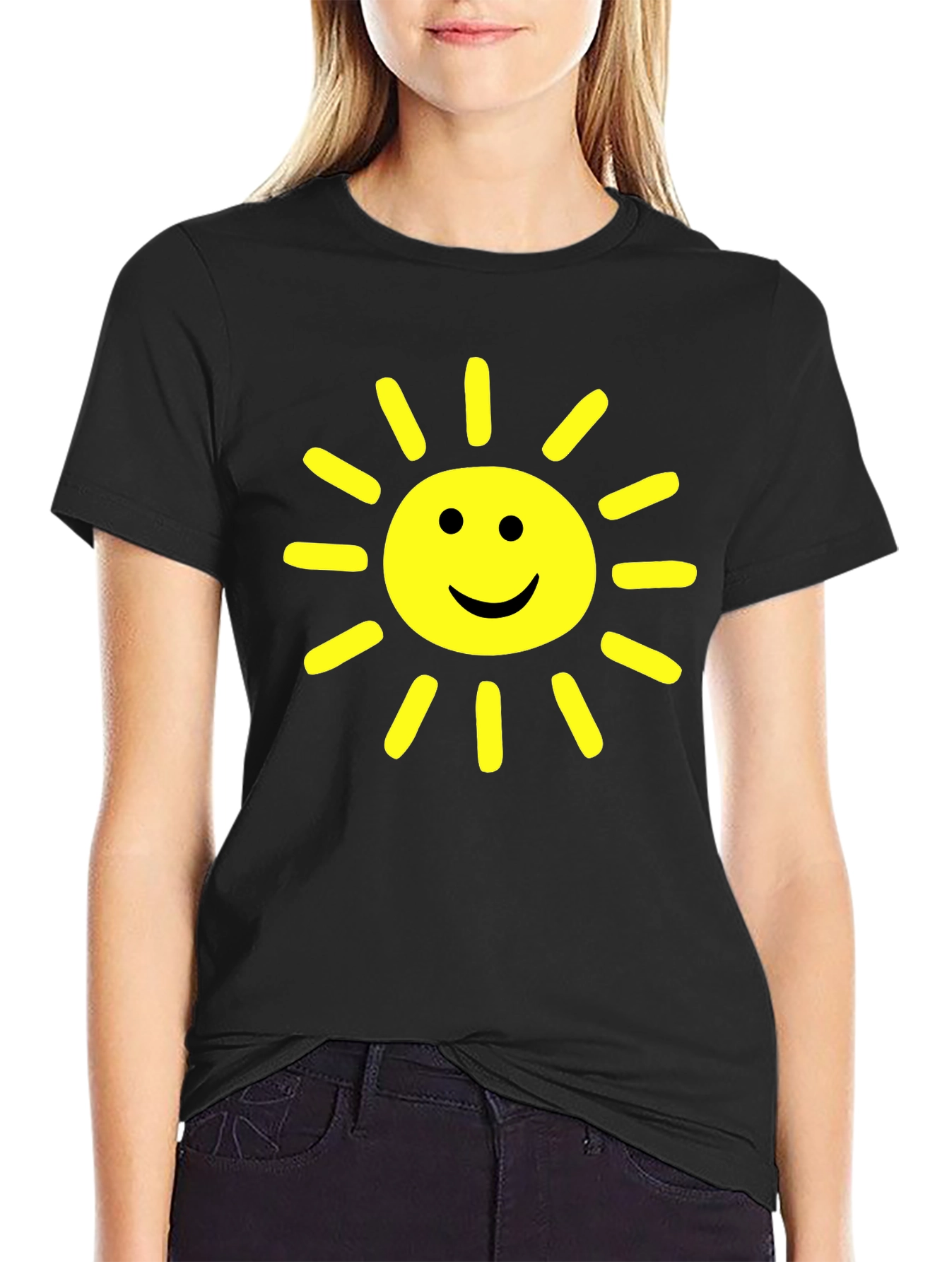 Black Happy Sunshine Graphic Tee - Cheerful Black T-Shirt view 2