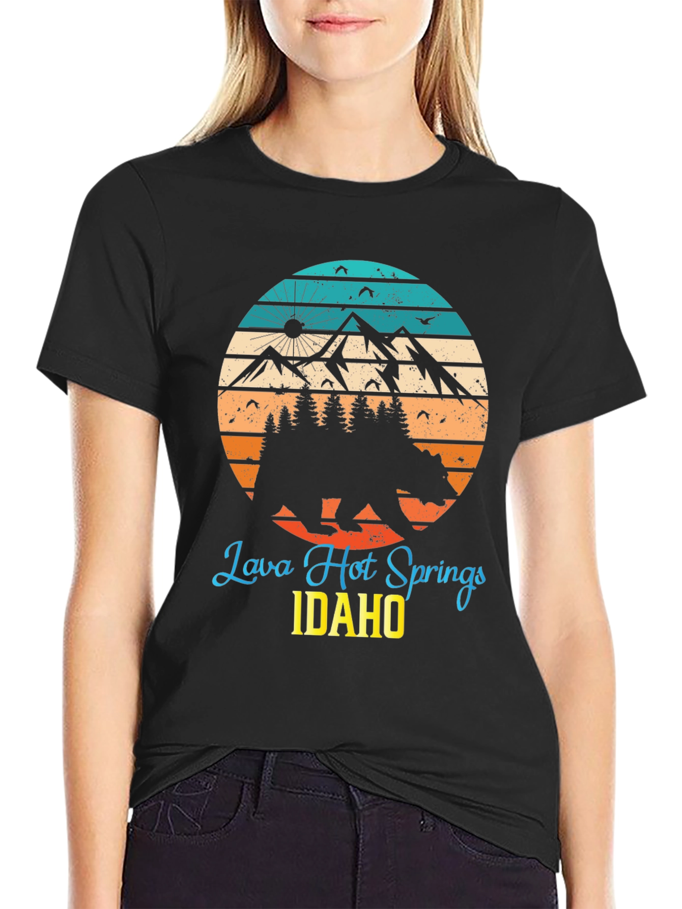 Black Lava Hot Springs Idaho Bear T-Shirt view 2