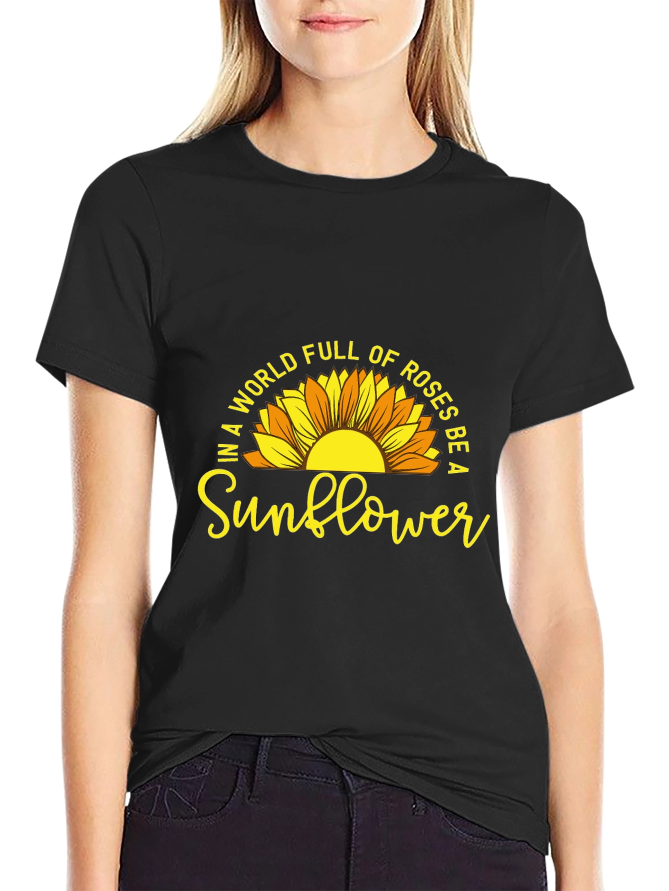 Black Be a Sunflower Graphic T-Shirt - Positive Vibes view 2