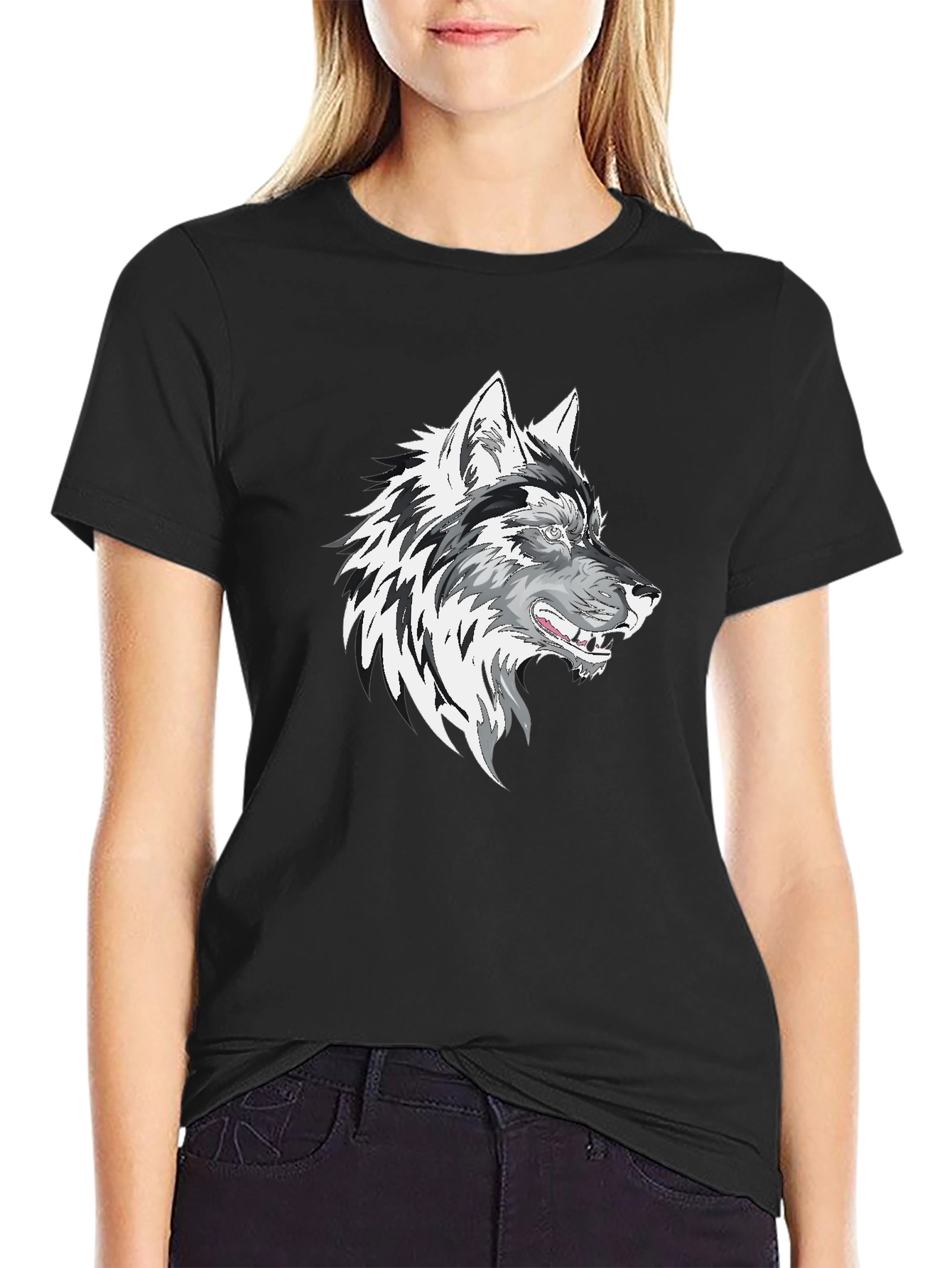 Black Wolf Graphic Print Men's T-Shirt view 2
