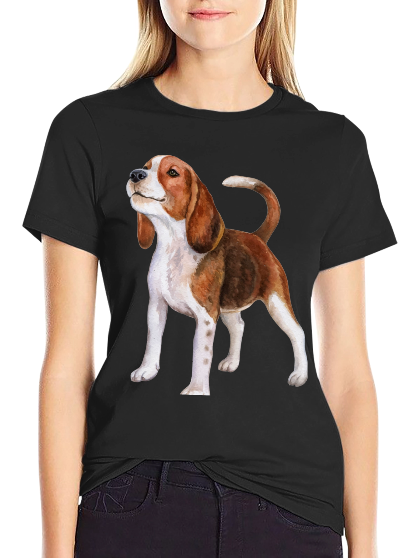 Black Beagle Dog Graphic Print Black T-Shirt view 2