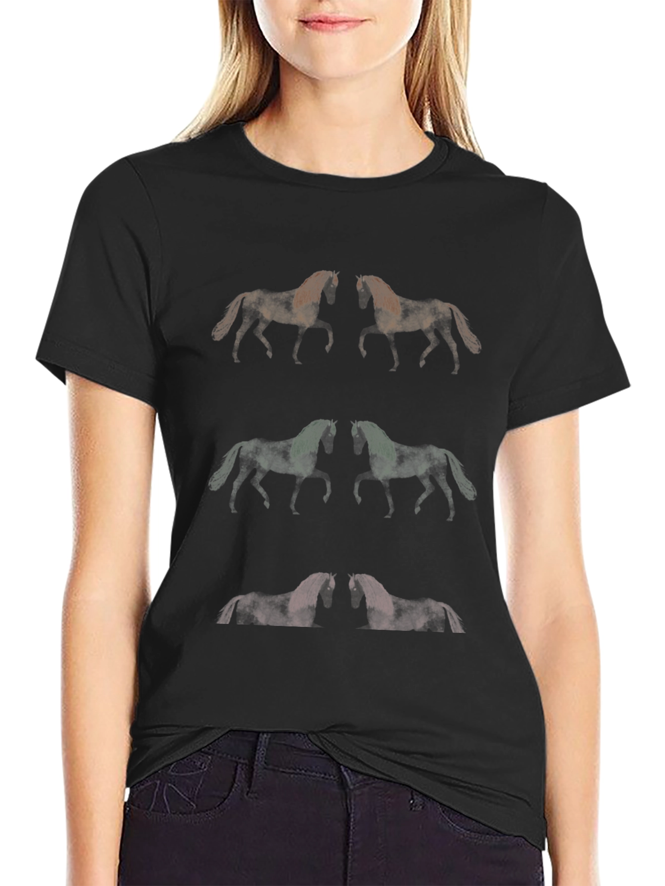 Black Horse Pattern Graphic Tee - Unique Men's T-Shirt view 2