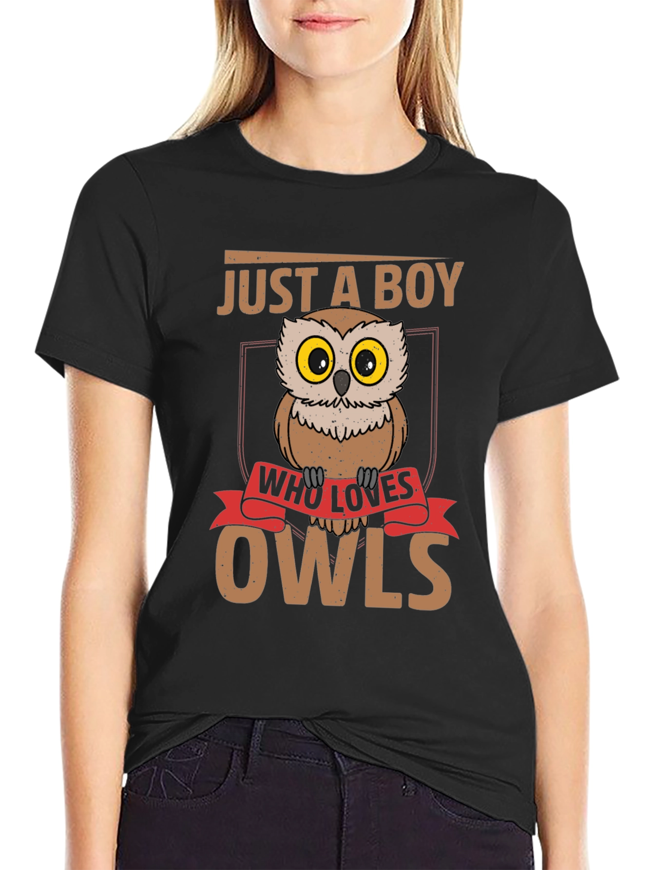 Black Just A Boy Who Loves Owls T-Shirt view 2