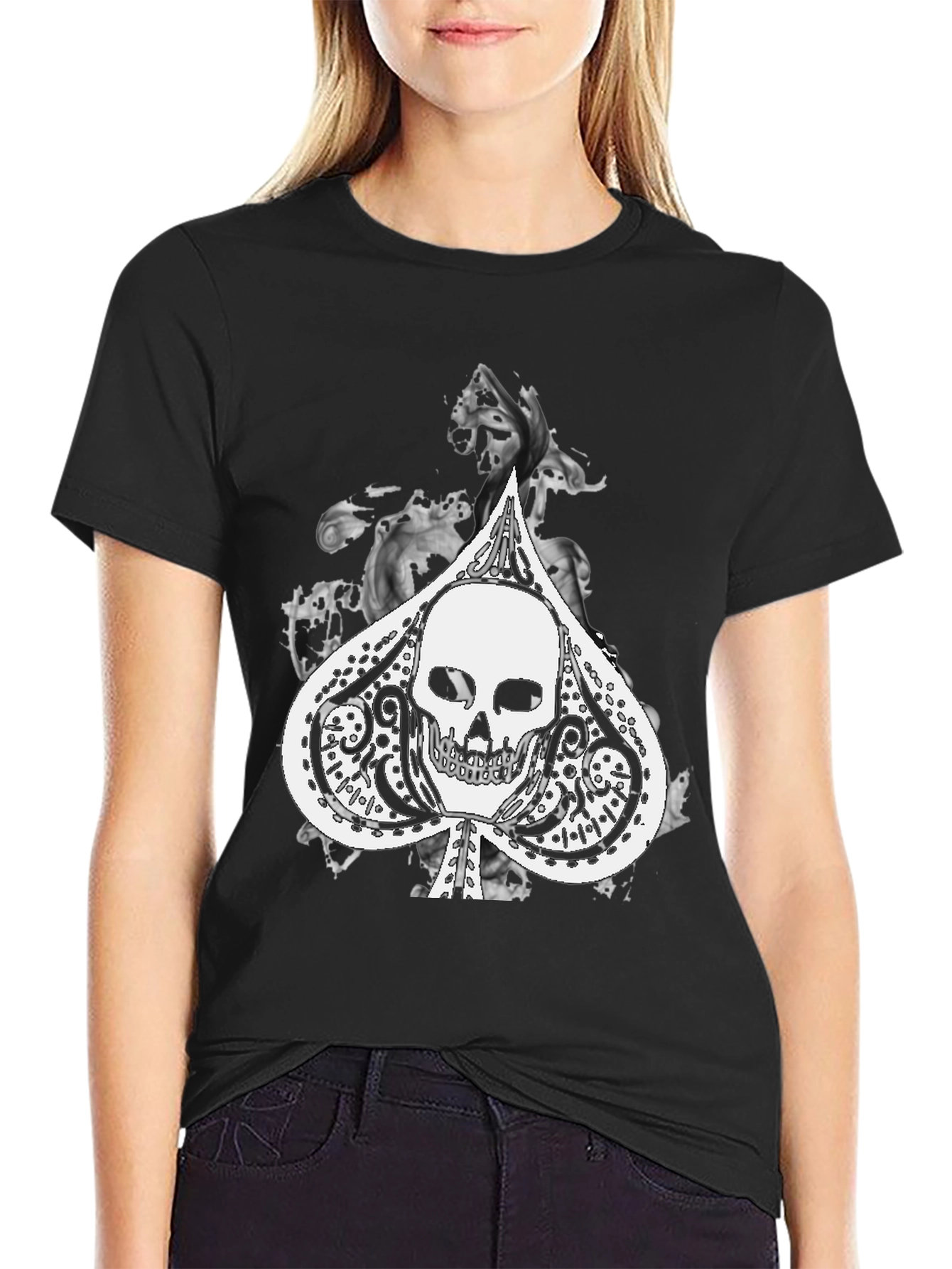 Black Skull Spade Graphic Black Tee view 2