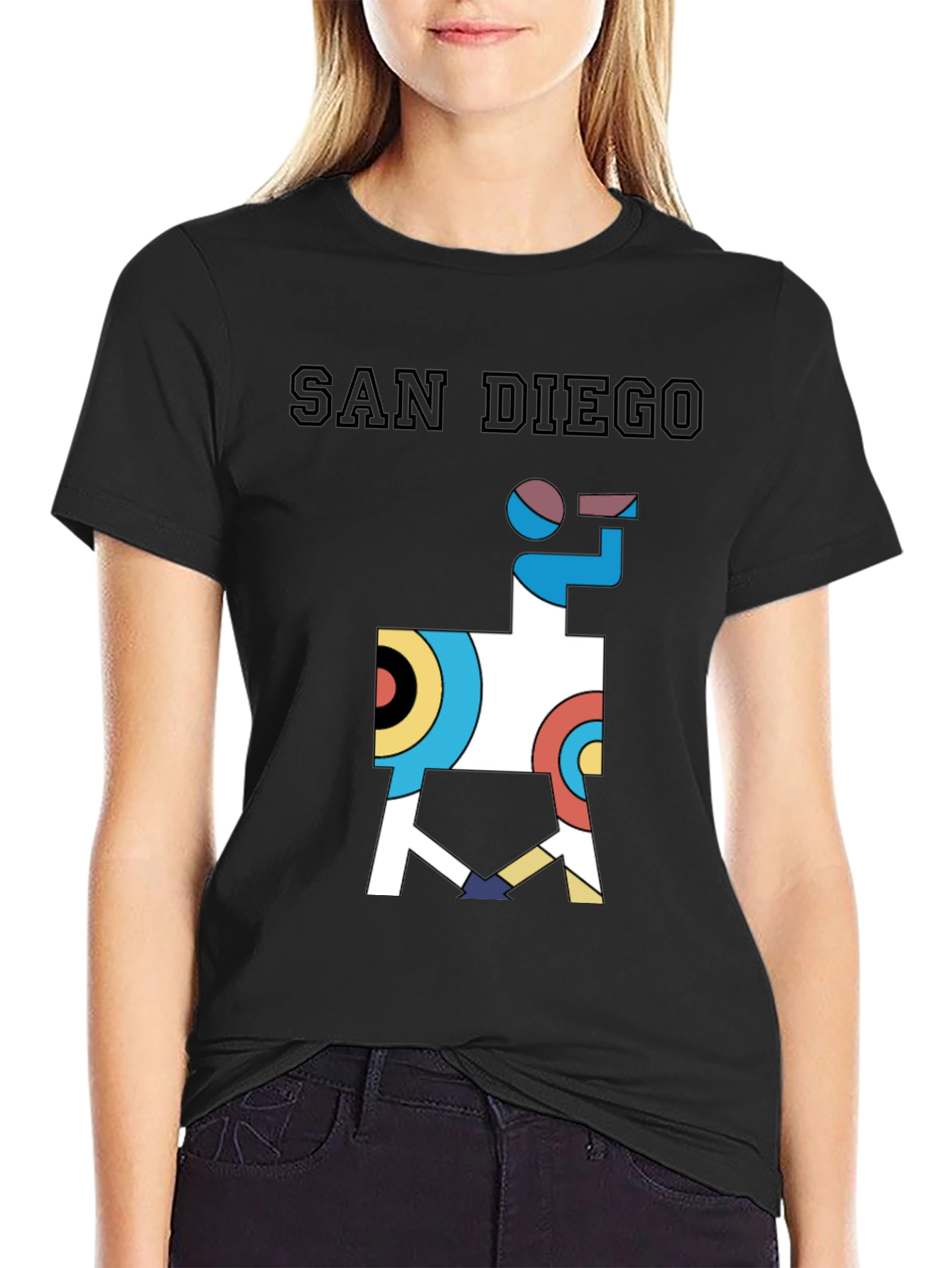 Black San Diego Graphic Tee - Abstract Geometric Llama Shirt view 2