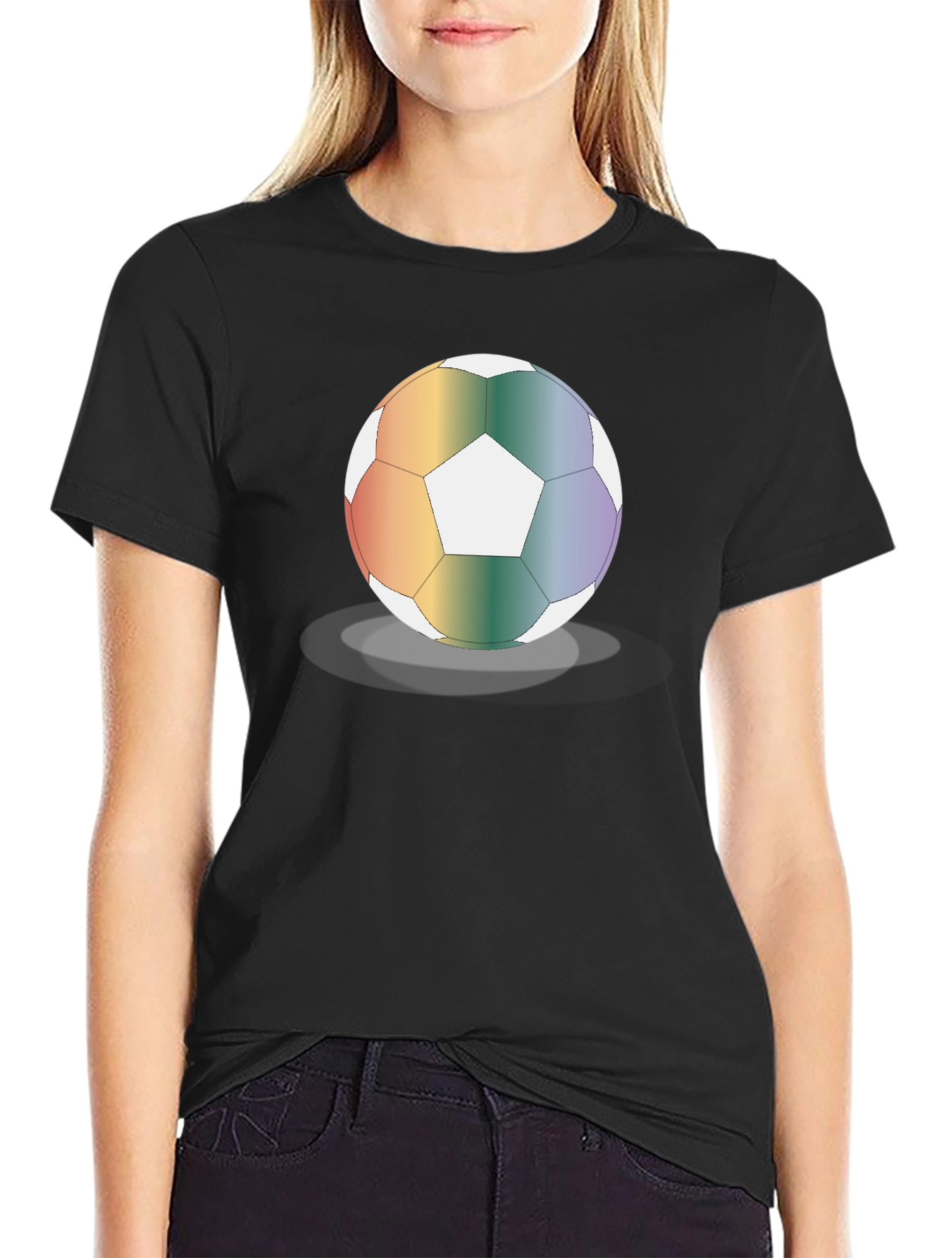 Black Rainbow Soccer Ball Graphic Tee - Stylish & Unique view 2