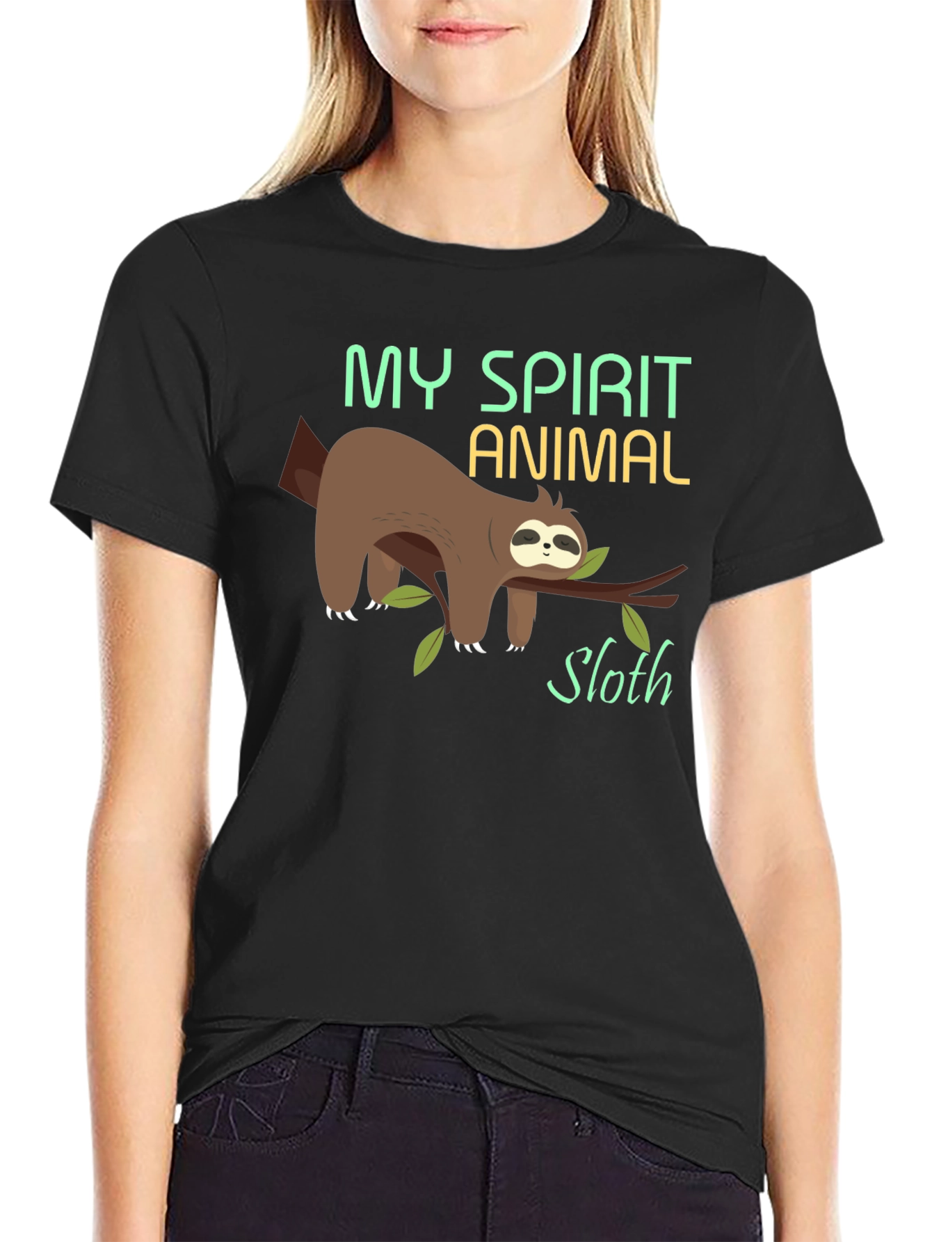 Black My Spirit Animal Sloth T-Shirt - Funny Lazy Tee view 2