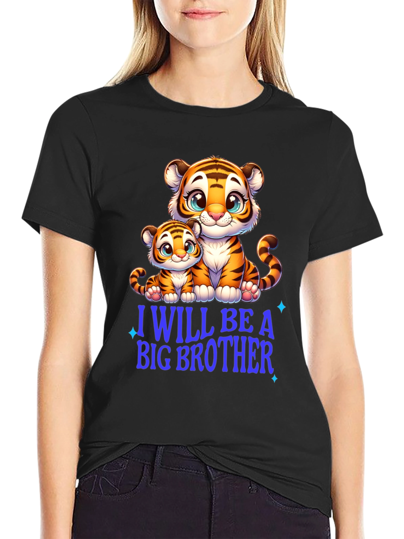 Black I Will Be A Big Brother Tiger Tee view 2