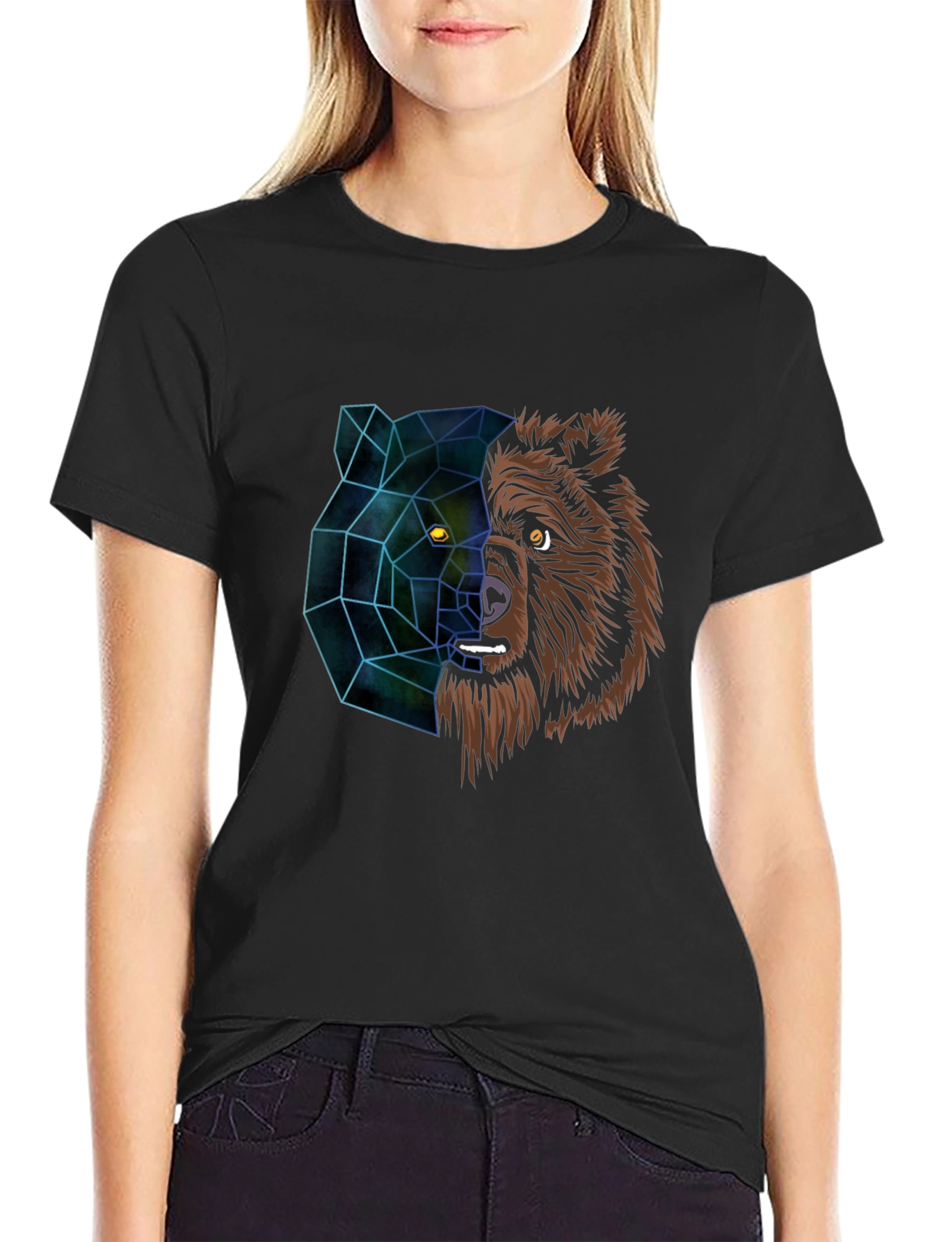 Black Geometric Bear Graphic Tee - Modern Animal Design view 2
