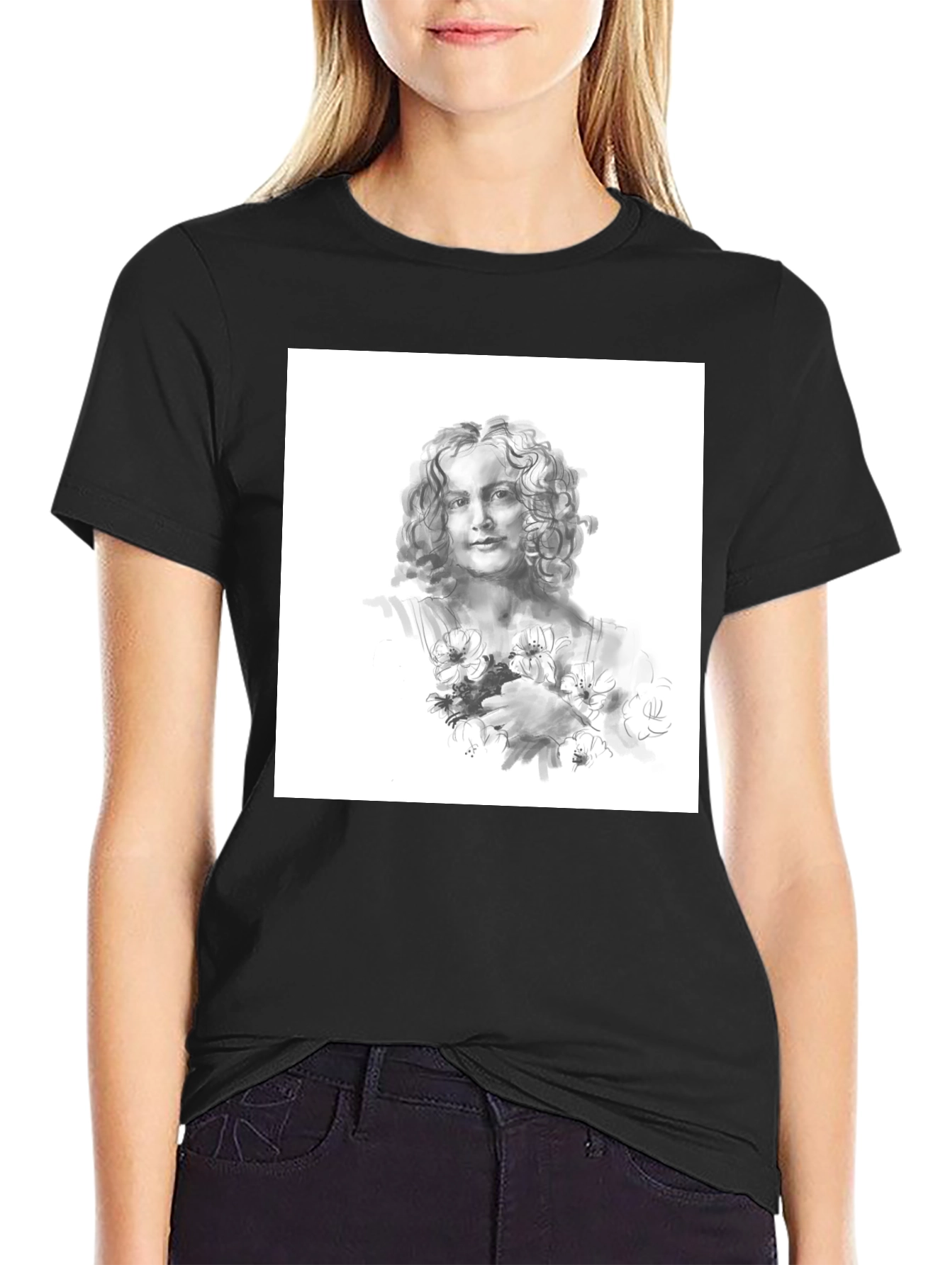 Black Artistic Woman Portrait Black T-Shirt view 2